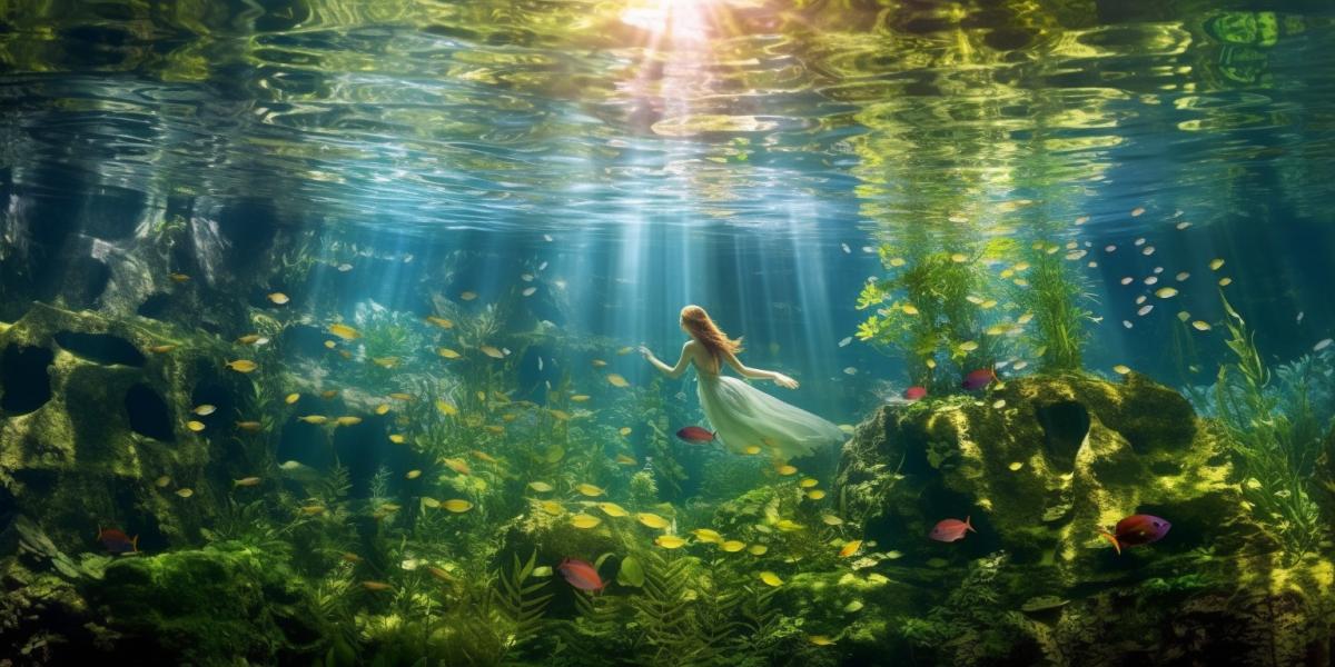 underwater photography of mermaids with a gorgeous tail of shimmering scales swimming in an ancient city immersed in crystal-clear water, where abandoned castles and temples rise, framed by neon green vegetation, i cant believe how beautiful this is, precious sunbeams reflect on the surface of the water, breathtaking beauty, long floating hair, underwater scene, opaline bubbles, beautifully color-coded, photorealistic, mesmerizing and dynamic composition