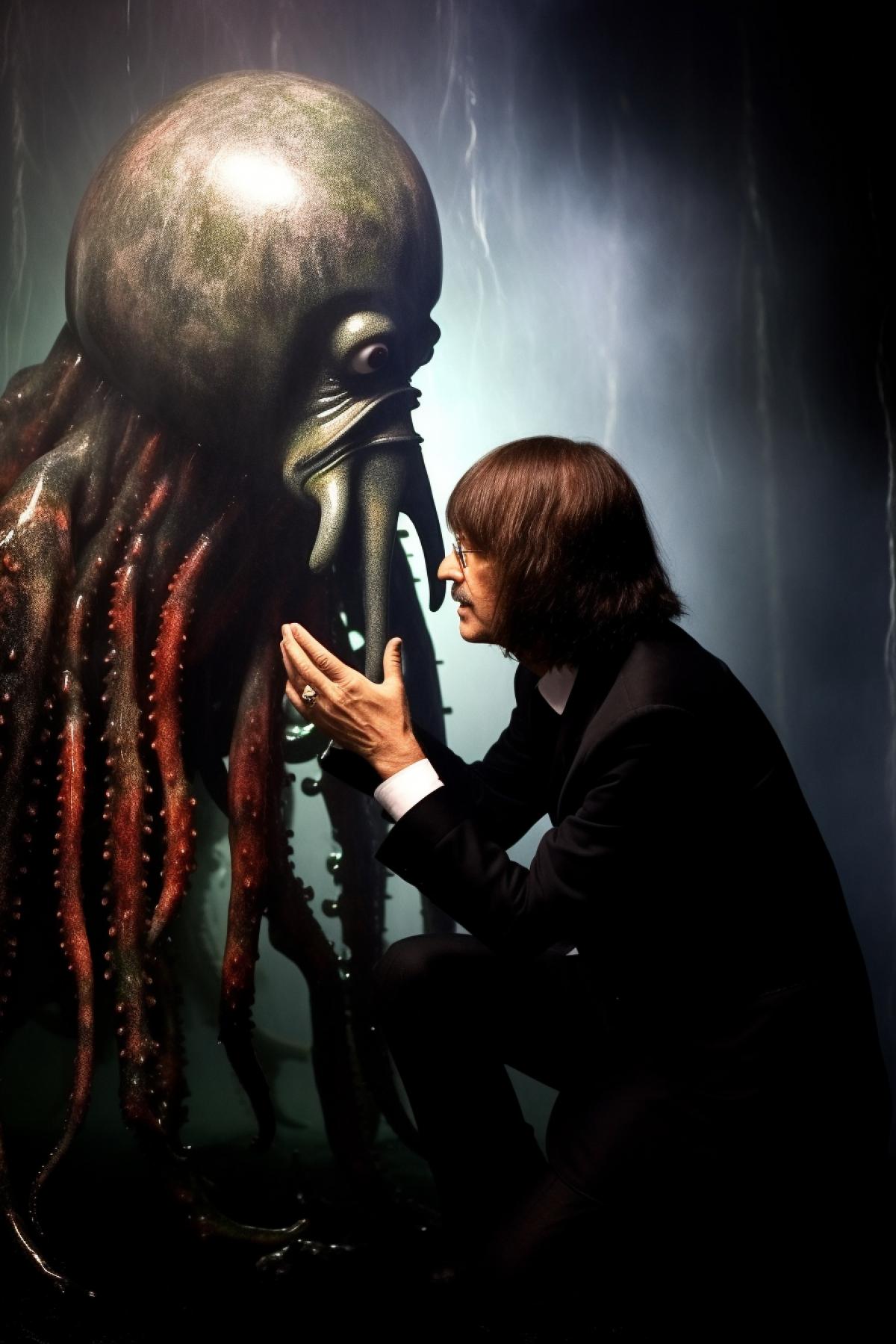 Octopus talking to young Beatle Ringo Starr under the sea