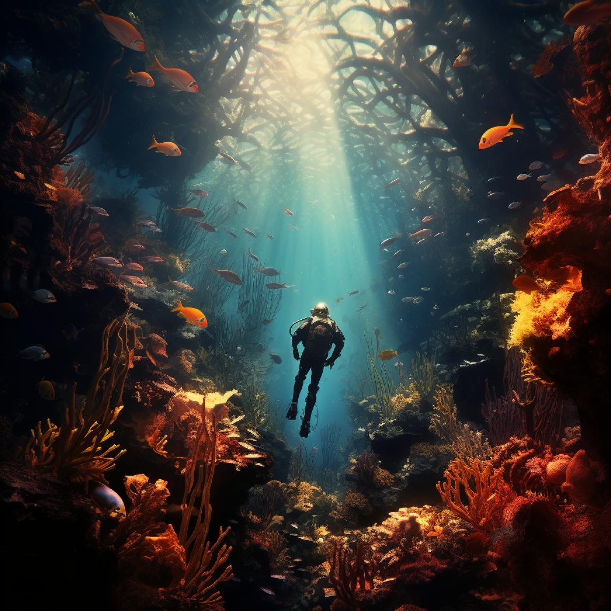 Diver in the amazingly beautiful underwater world
