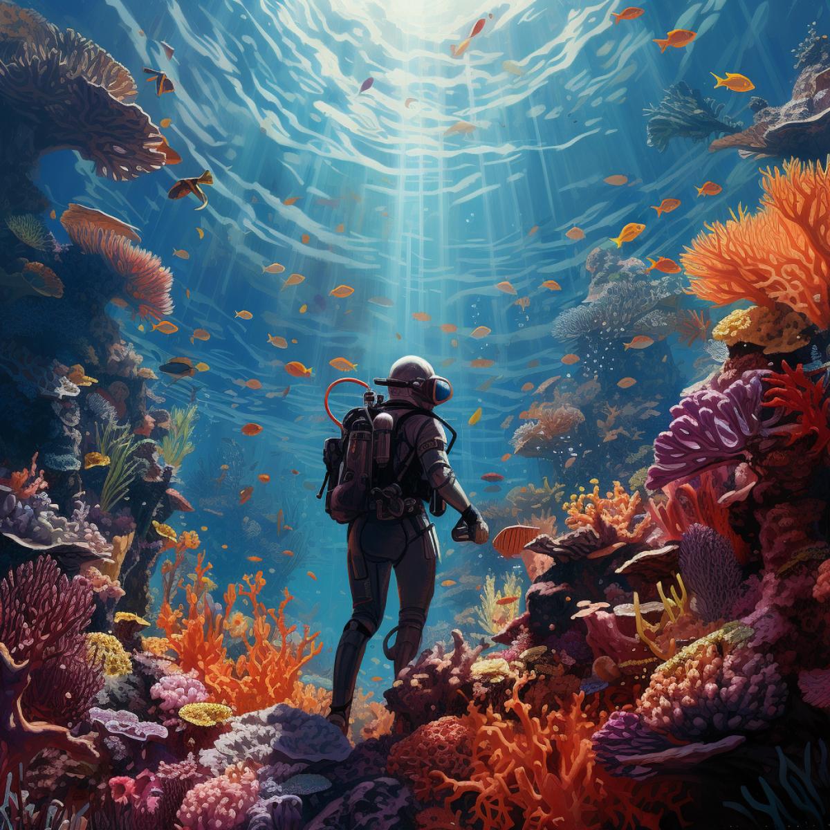 Diver in a coral reef