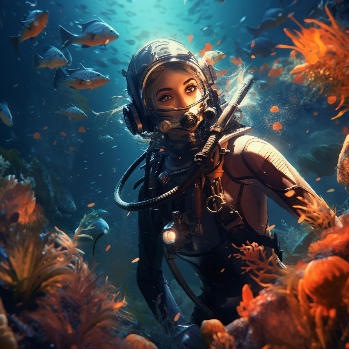 Diving is not only a sport, but also an encounter with the amazing world of the underwater depths. create an image that captures the magic and beauty of the underwater world in the context of diving.