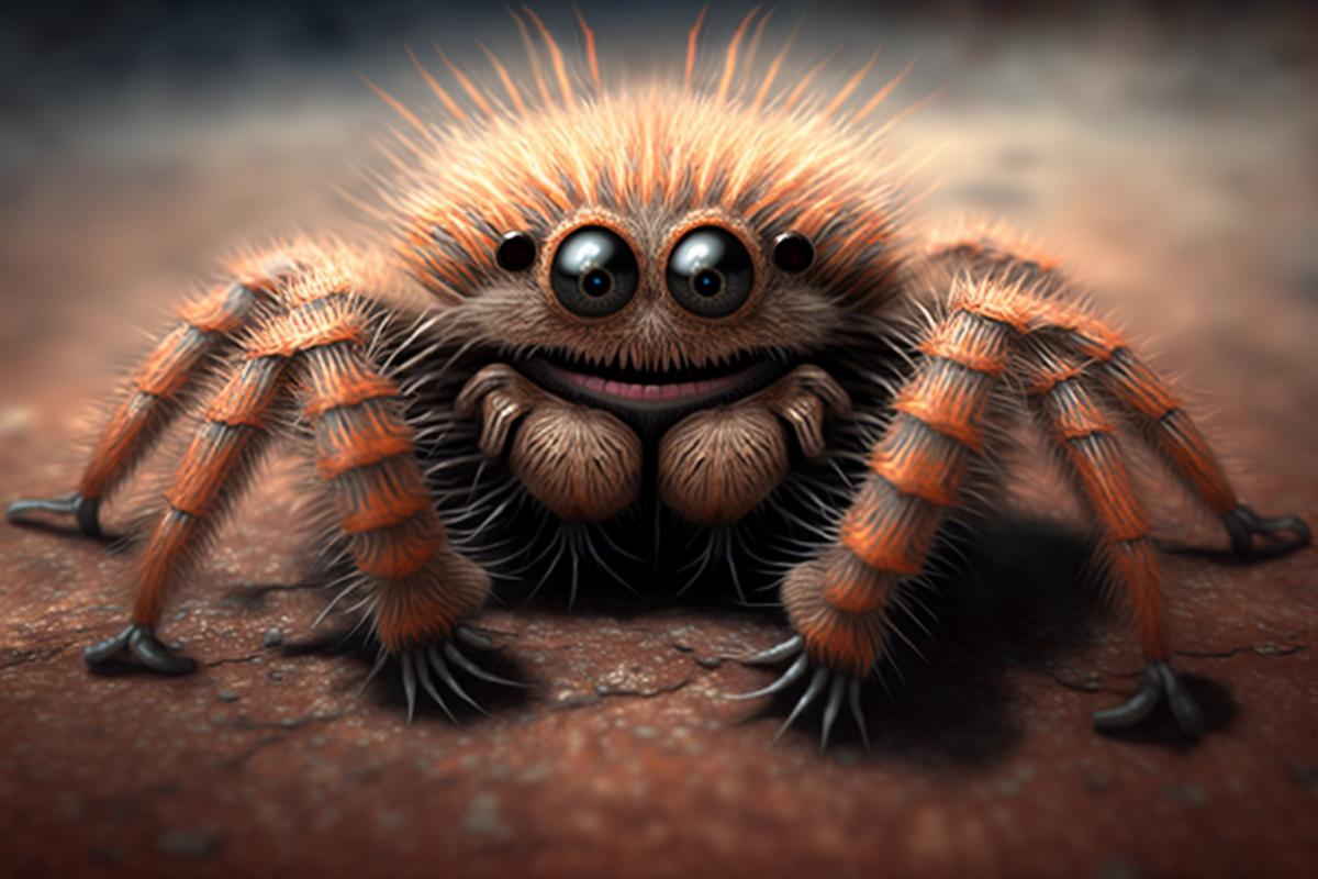 smiling tarantula, very cute, realistic, high detail