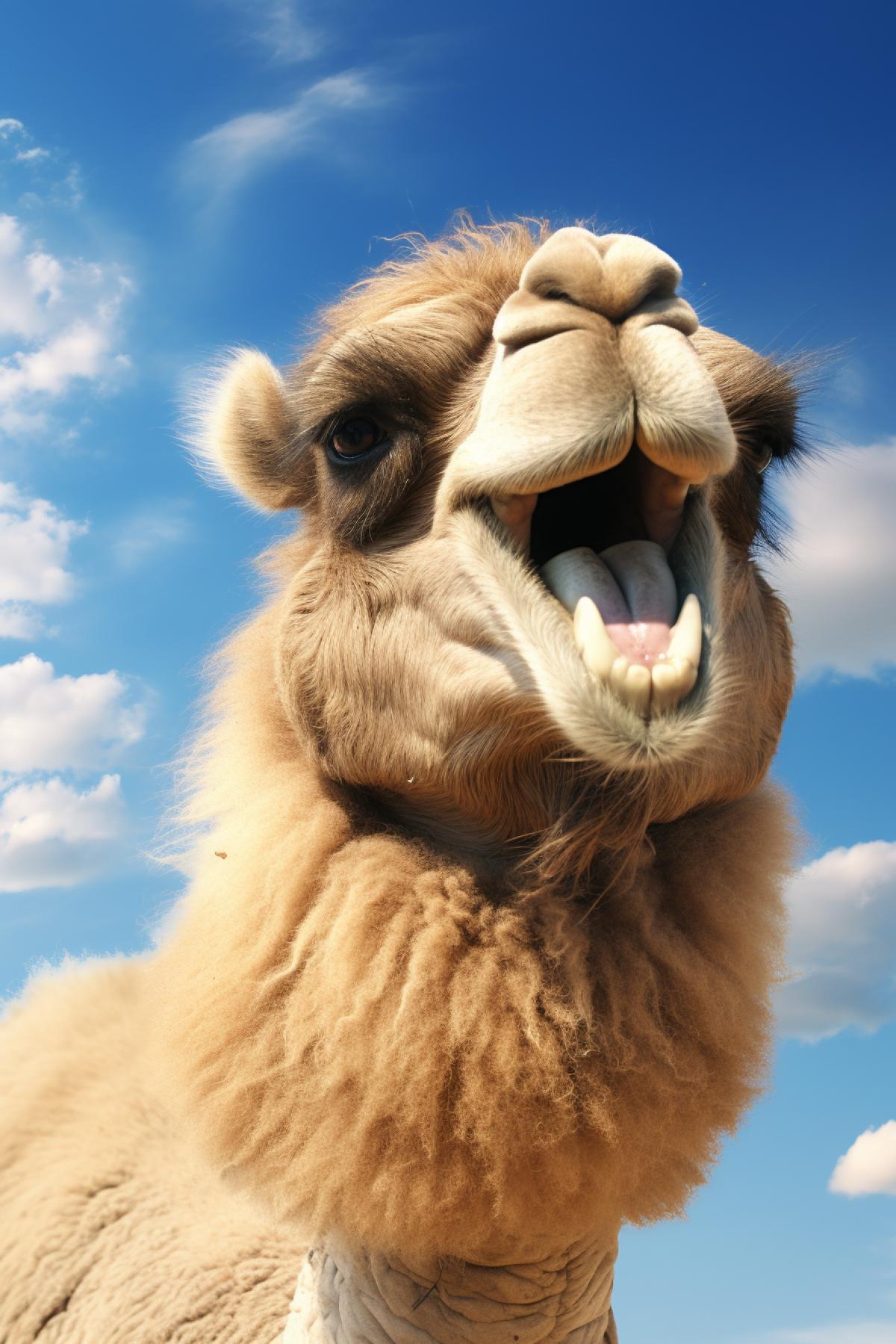 Camel smiling, photorealistic