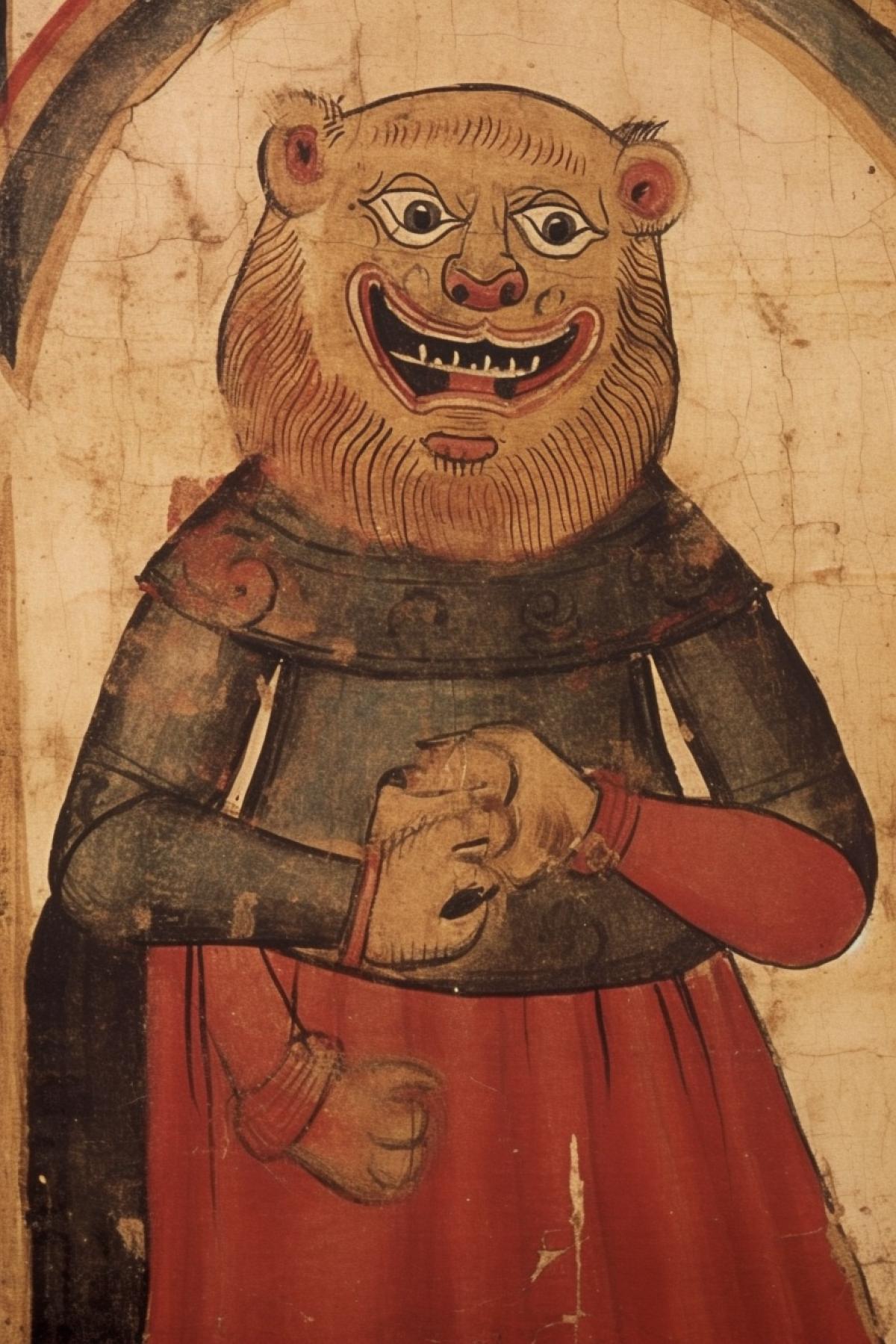 Lion smiling, medieval illustration