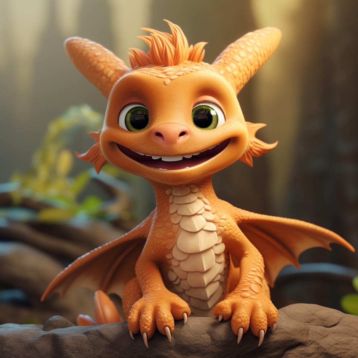 Cute smiling dragon, realistic