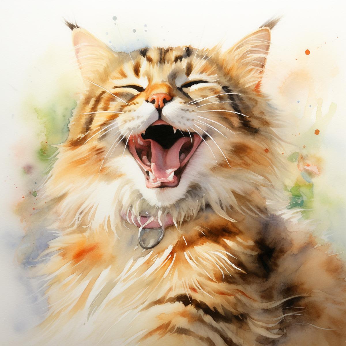 Cat laughs, watercolor
