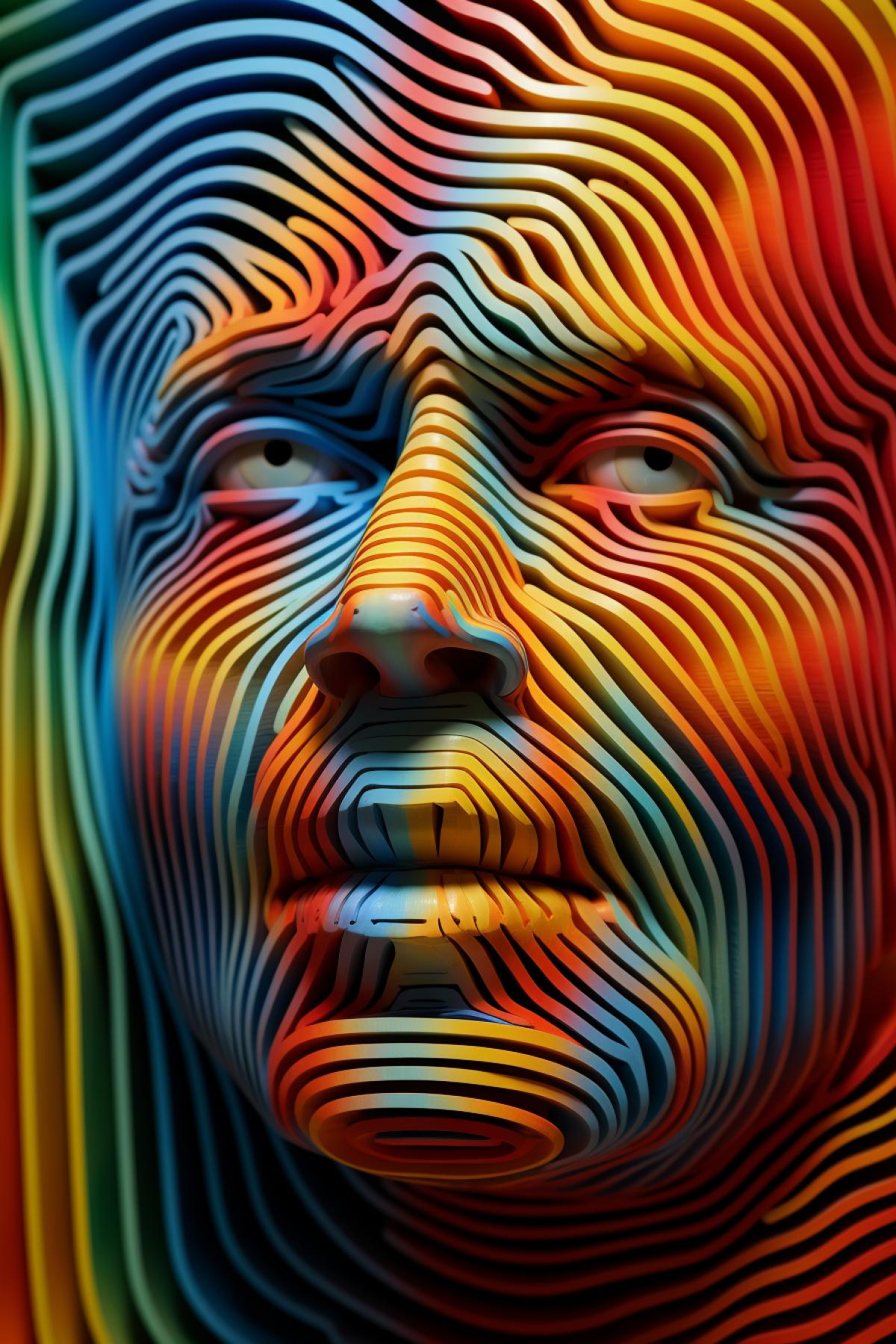 Millions of zigzag multicolour lines making optical illusion of hidden human face opart gallery awarded picture