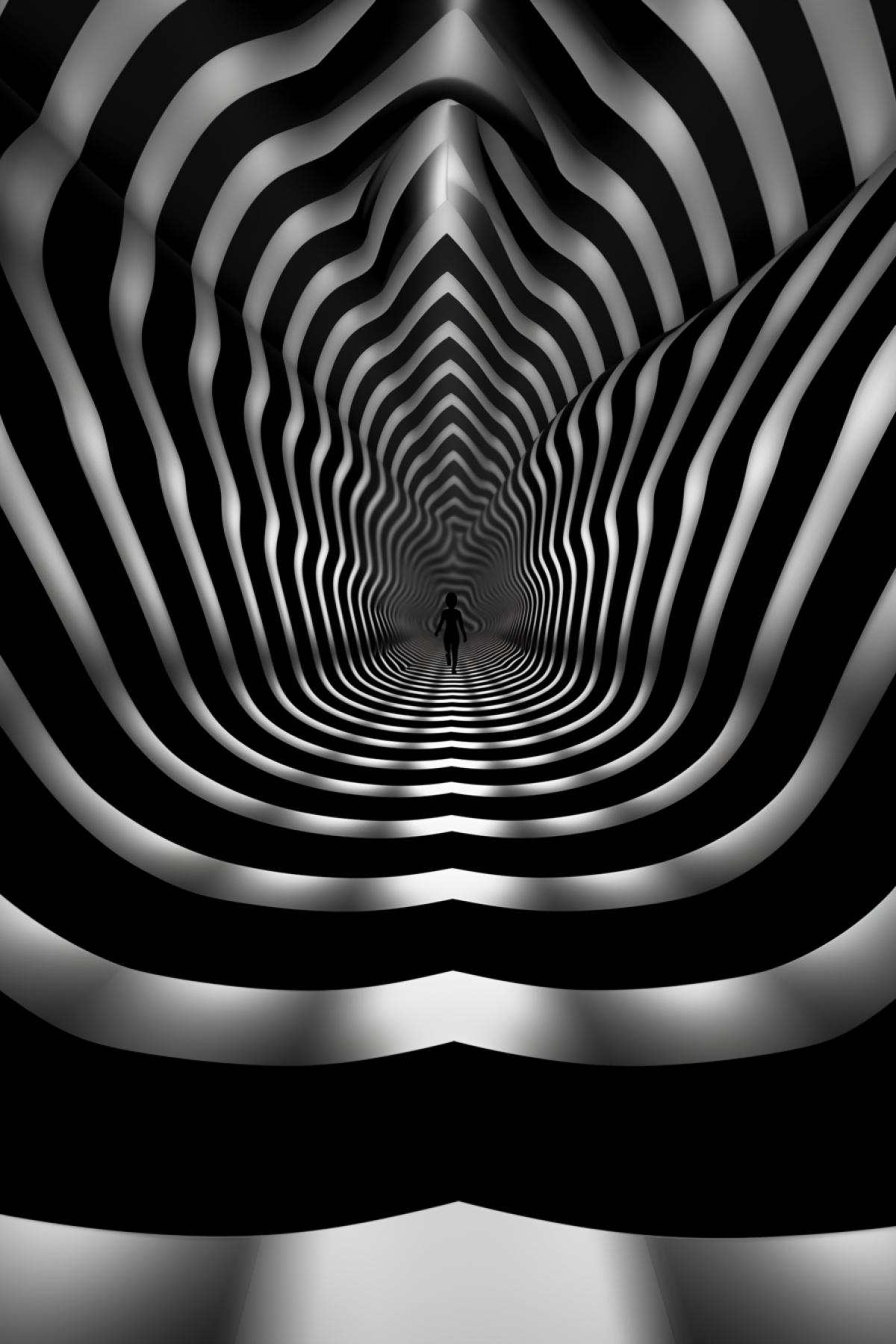 Create dizzy optical maze catching the sight of spectator and involving him into eternal trip to the dark hole of illusion