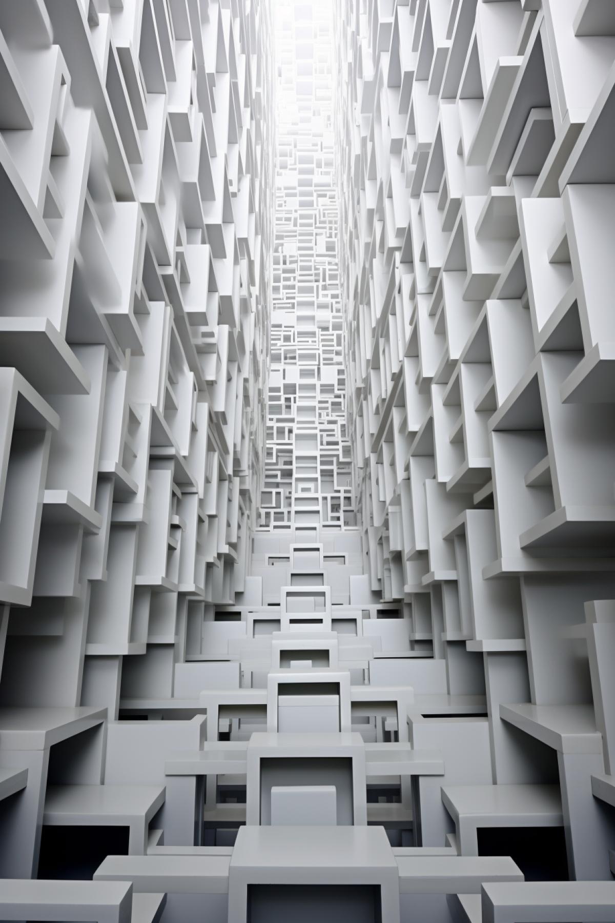 Stairs in mess leading from nowhere to nowhere filling all the picture space optical art