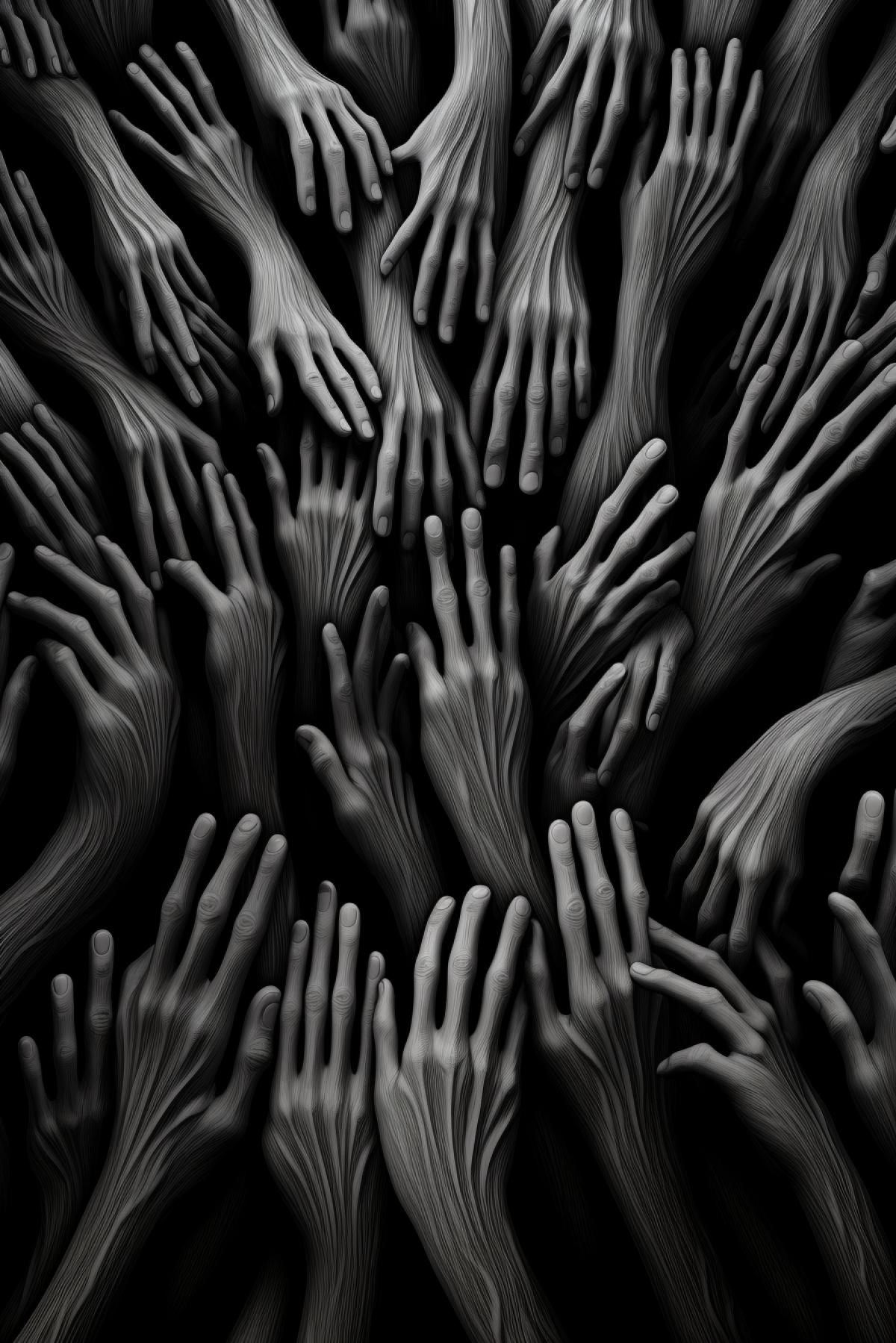 Hundred twisted hands optical art image