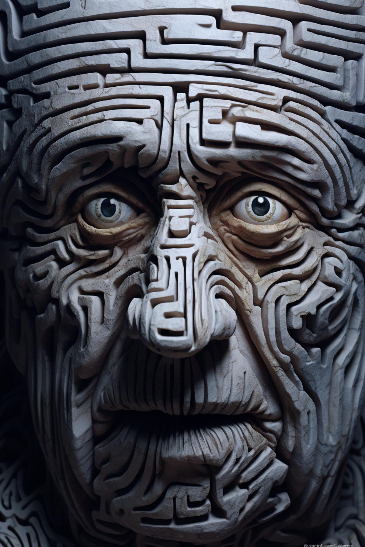 Dizzy maze of old man facial wrinkles macro filling all image space optical illusion optical art