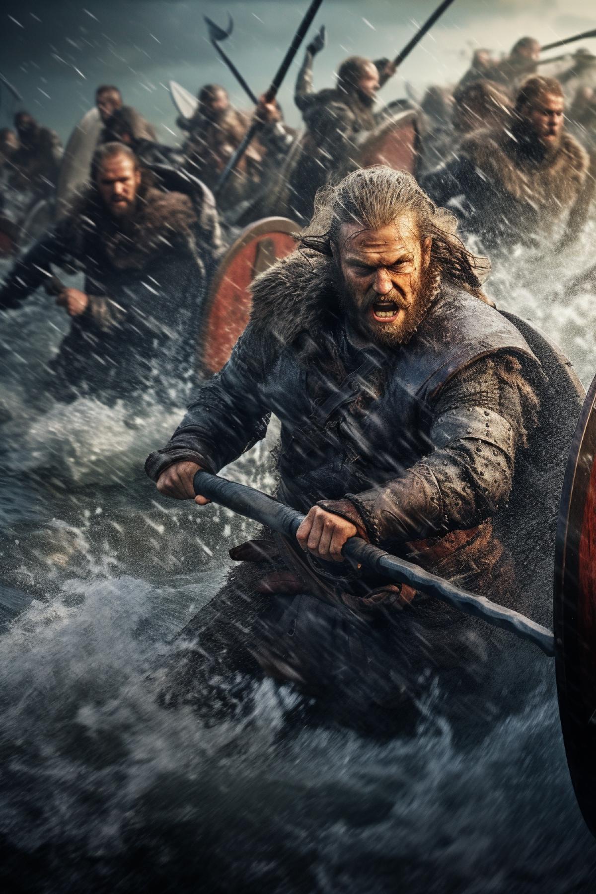 Vikings battle on the battlefield, epic, dramatic, photorealistic