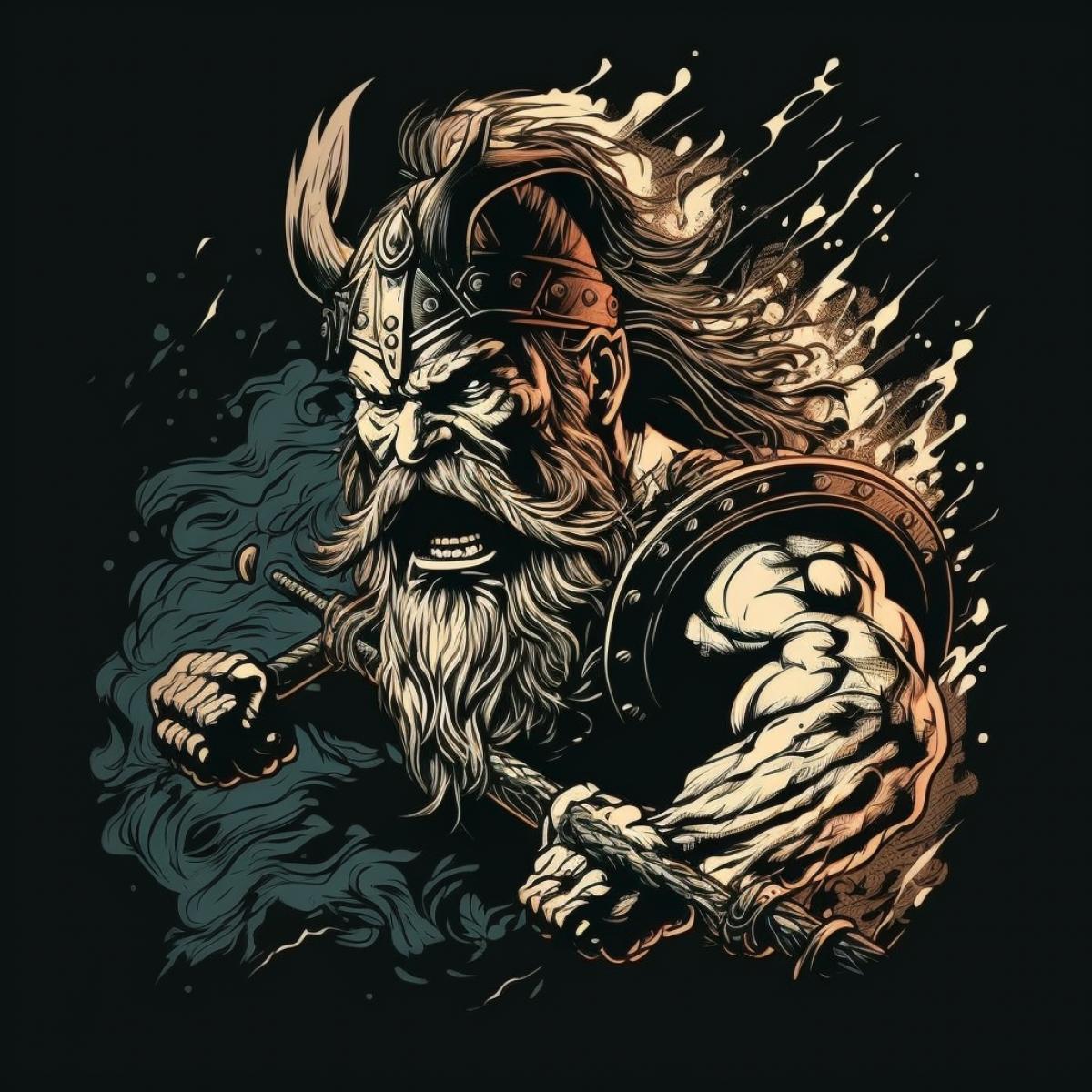 vector drawing, viking berserker in battle rage