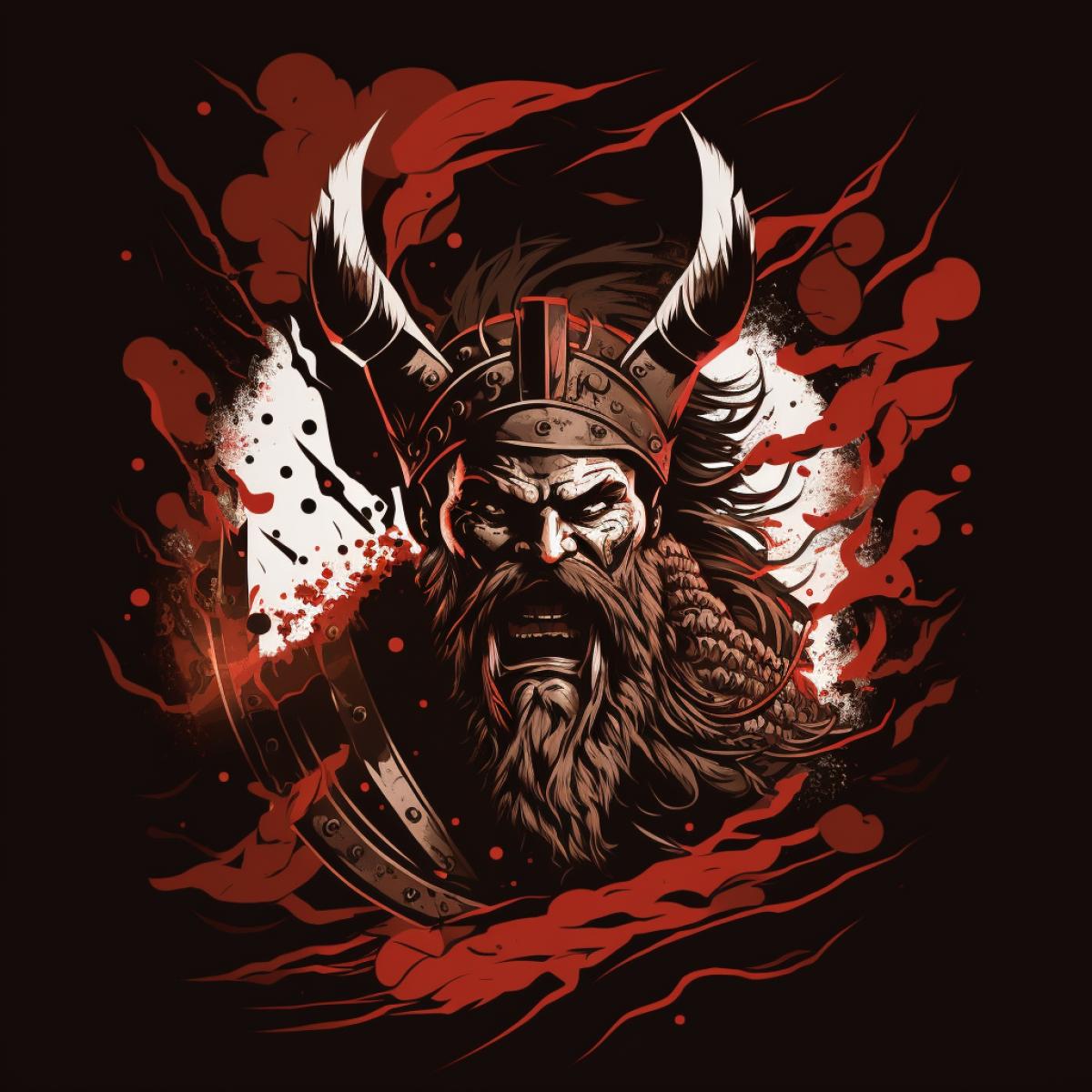 vector drawing, viking berserker in battle rage