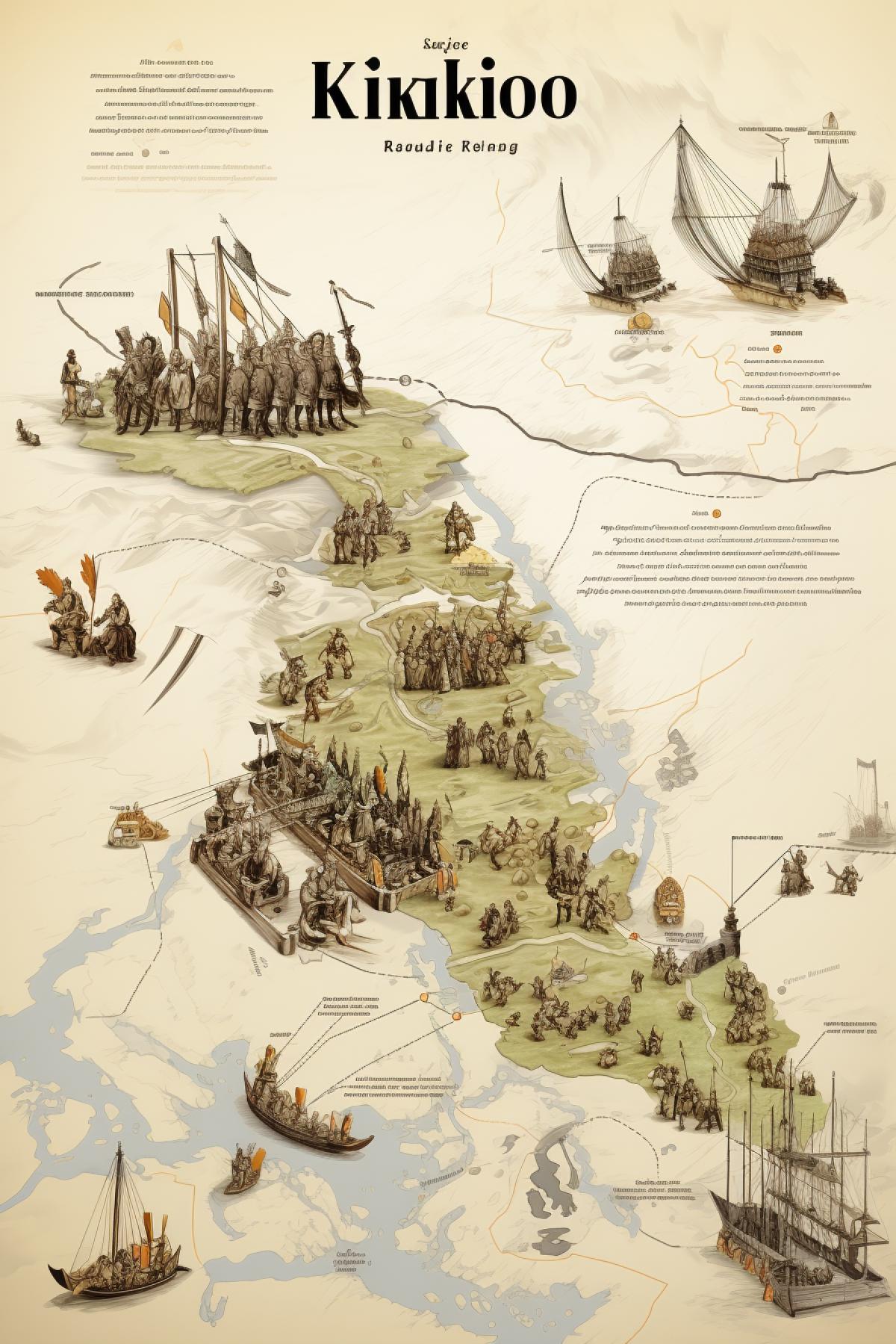 Schematic map drawing of Vikings invasion to Kiev Russia