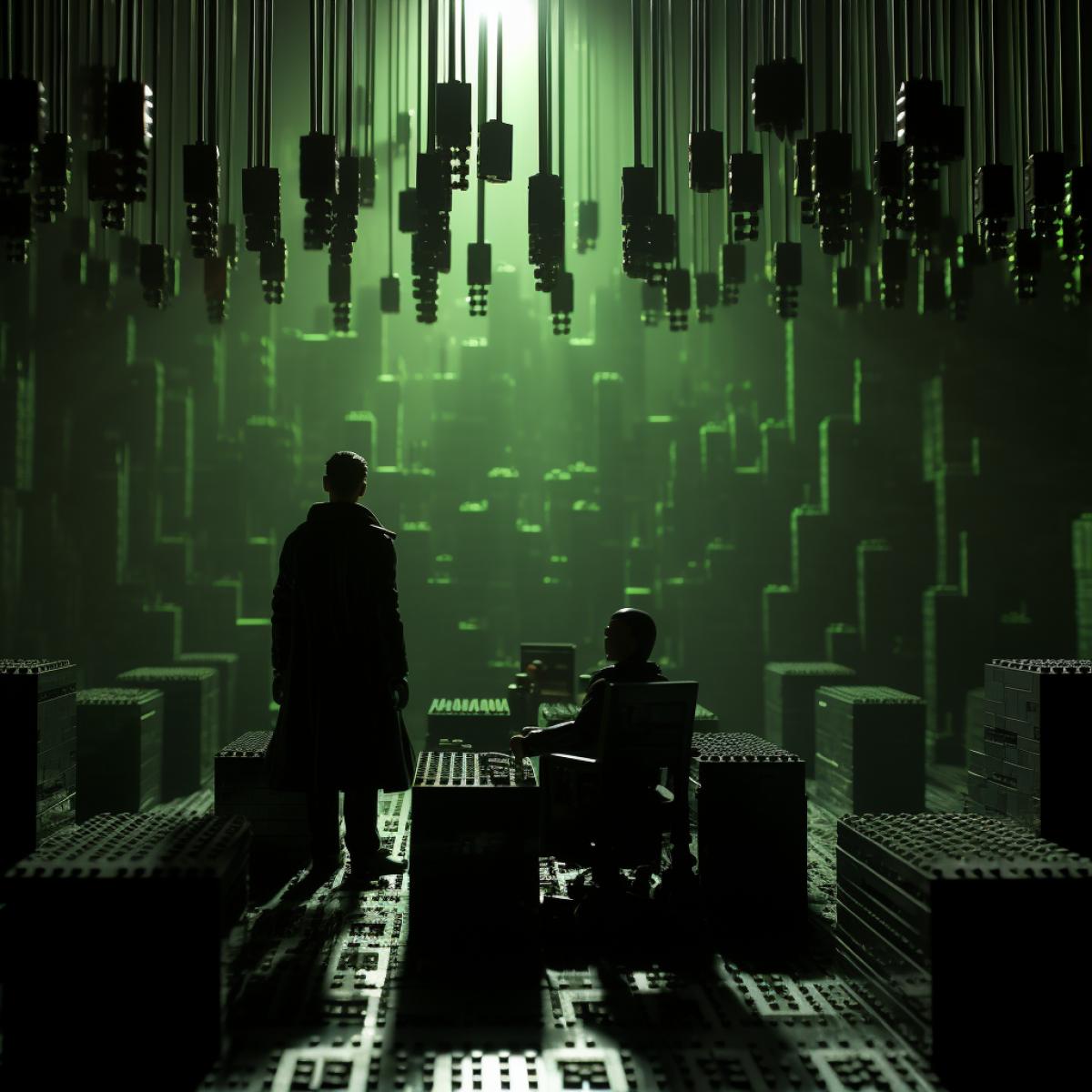 Scene from the movie The Matrix made from Lego, subject photography, beautiful lighting