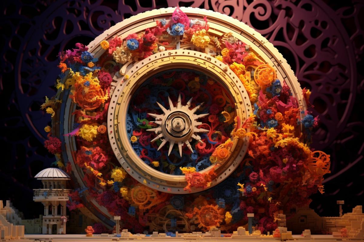 Model of the universe in Lego Baroque style bright rich colors illustration