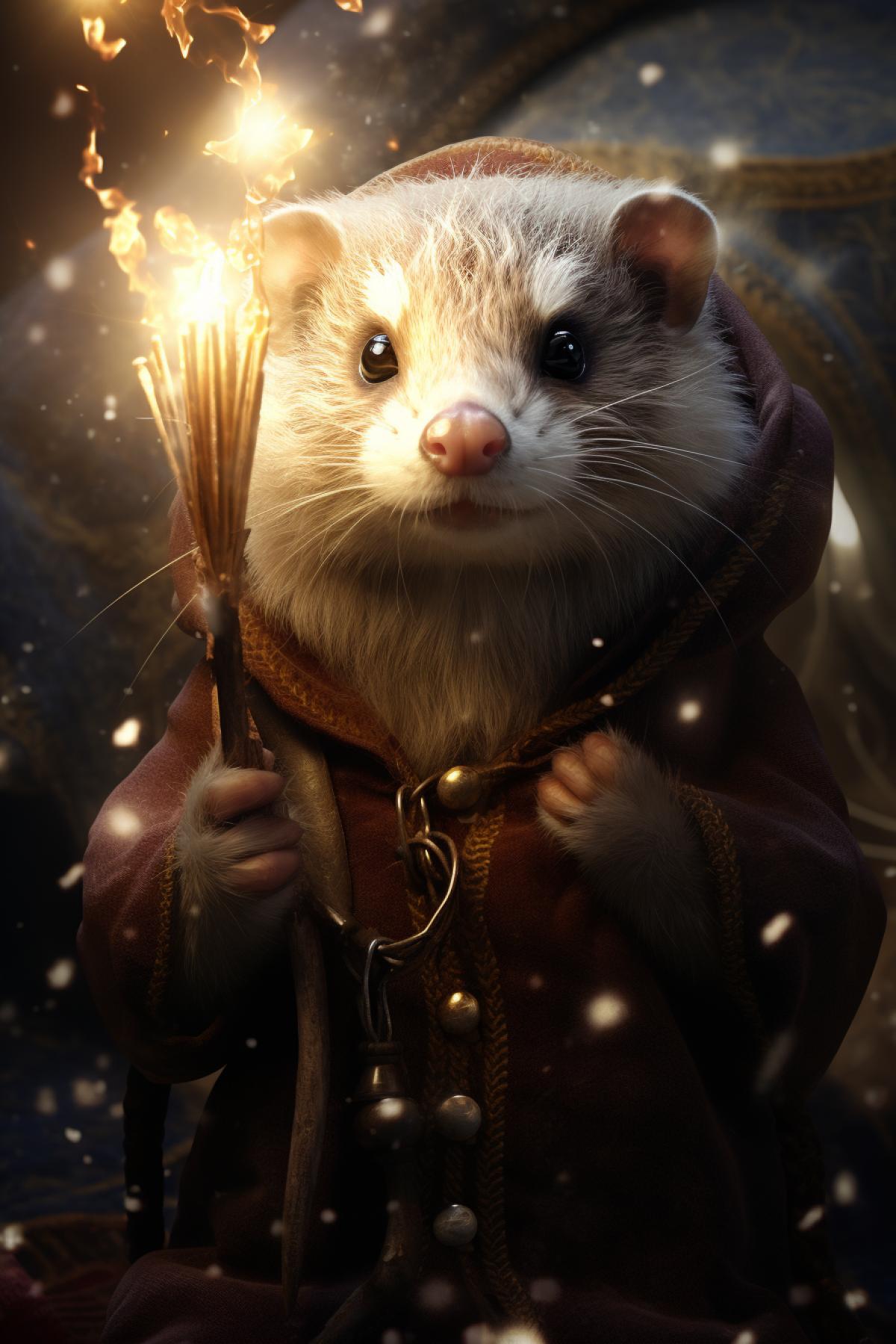 Magic ferret, fantasy, fairytale, photorealism, atmospheric