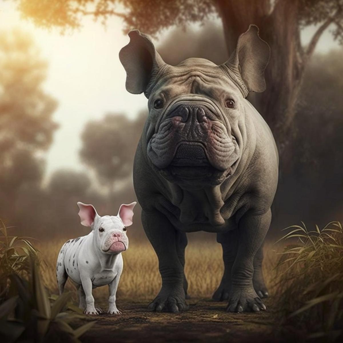 Mixture of a bulldog with a rhinoceros in its natural habitat.