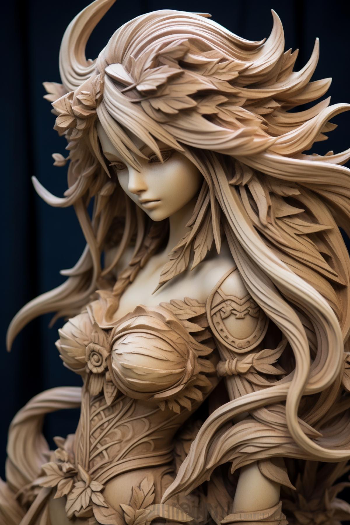 There is a wood carving contest where a man carves a beautiful anime character out of wood