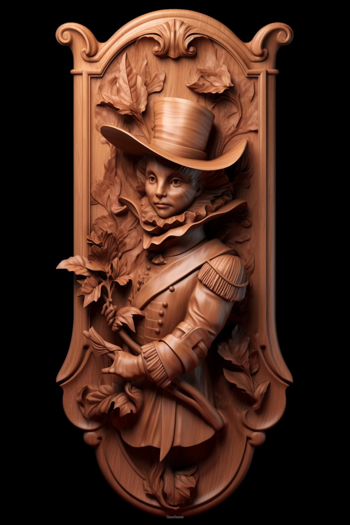 Wooden cat sorcerer magician fine exquisite carving baroque renaissance illustration