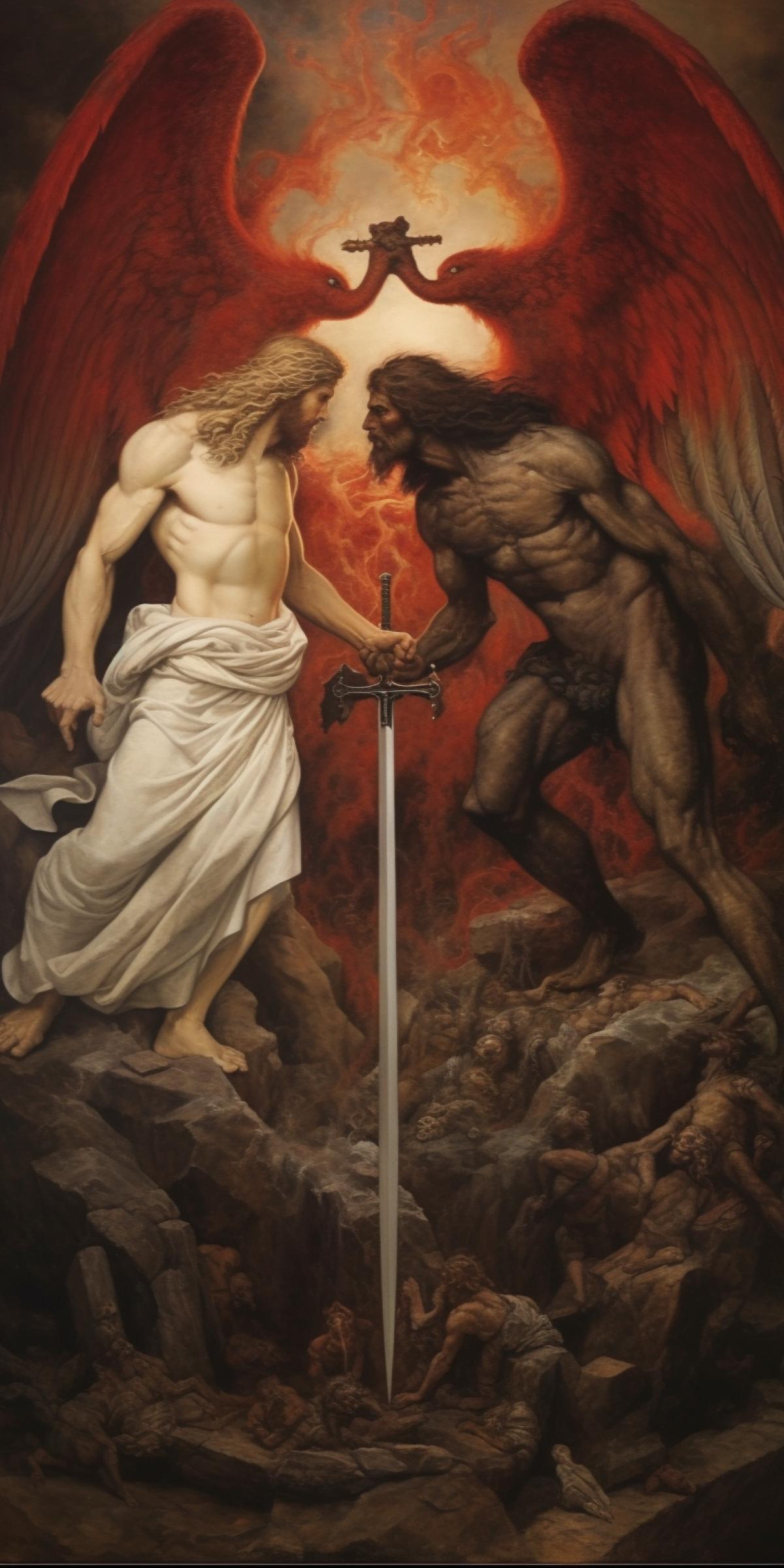 Lucifer and Jesus Christ, confrontation, good and evil