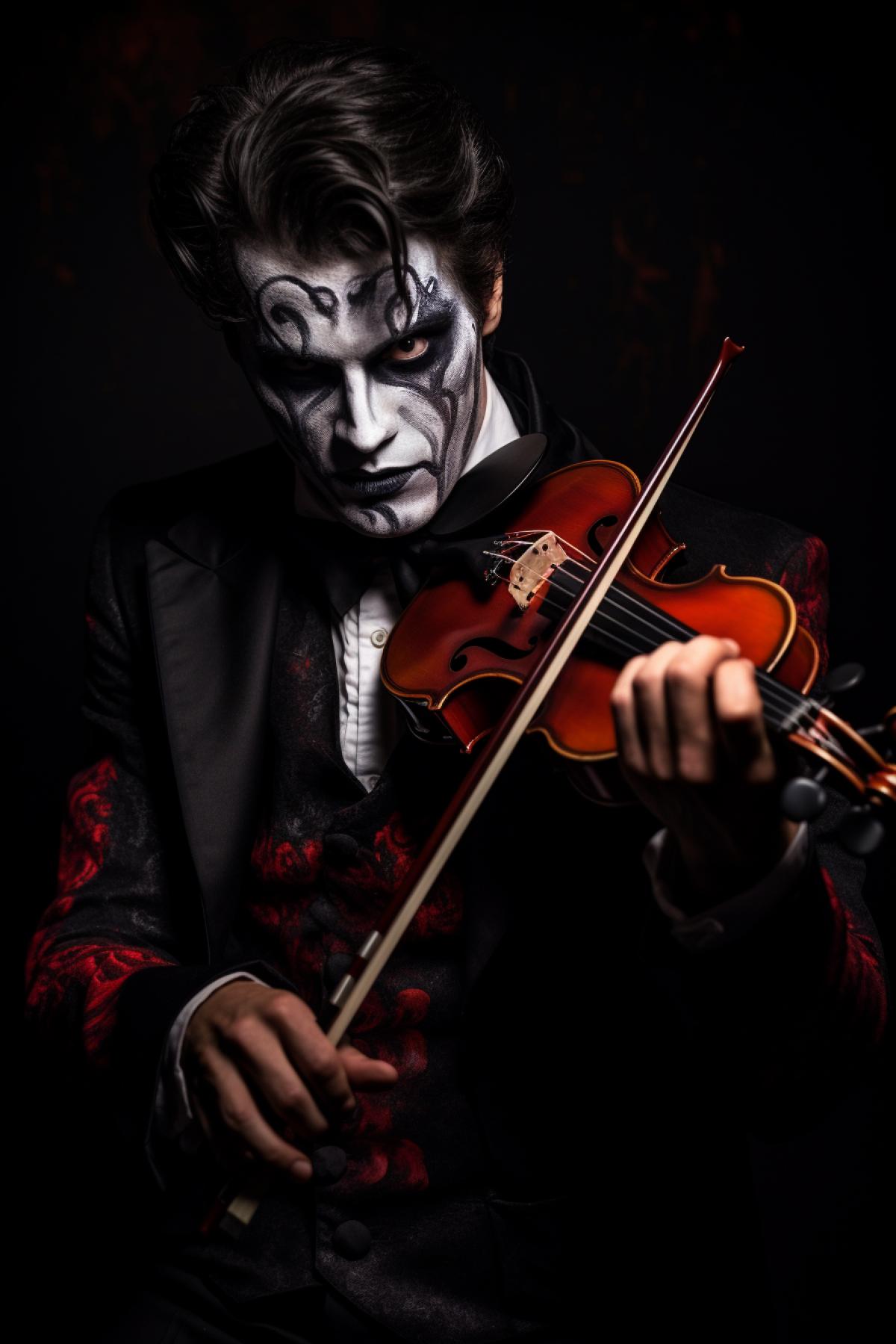 Handsome viola player with demonic look theatre backstage