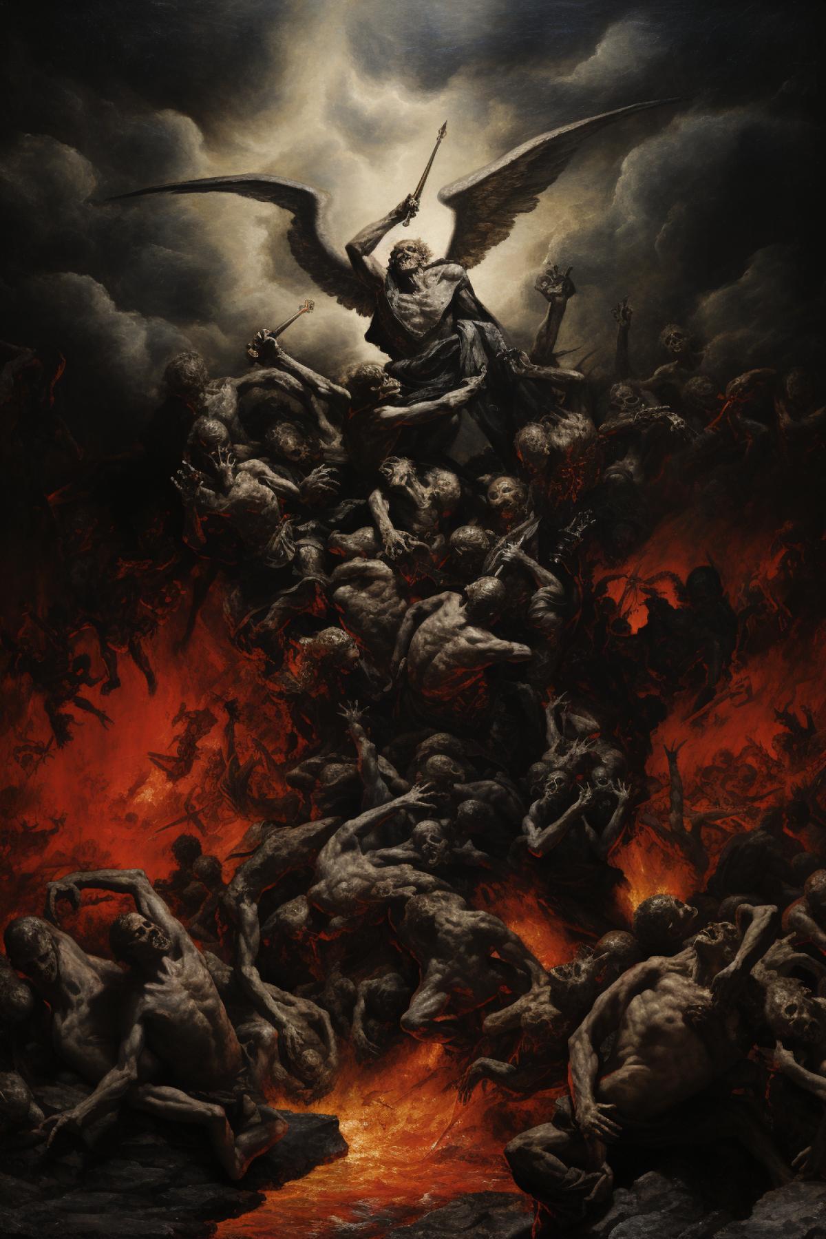 The battle of the legion of demons against the angels