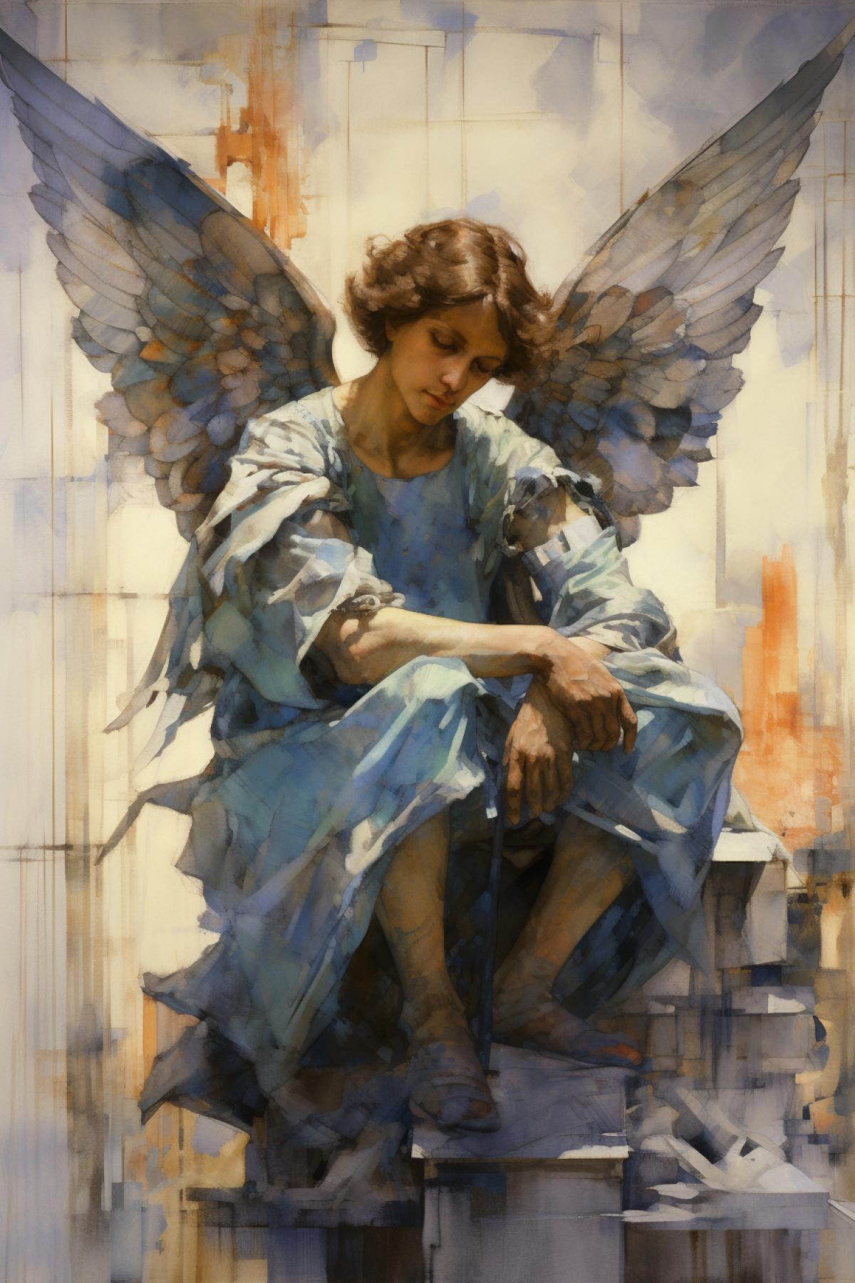 Mikhail Vrubels the angel seated style colours and proportions of Mikhail vrubel works