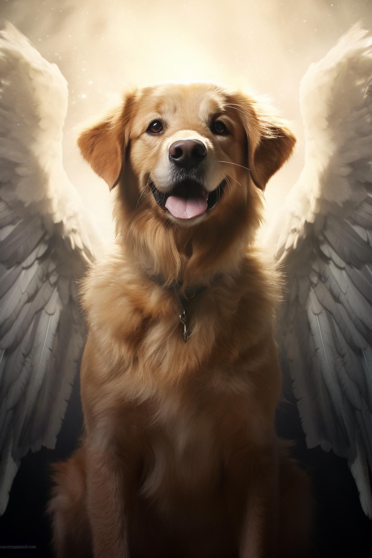 dog with angel wings rim light detailed realistic