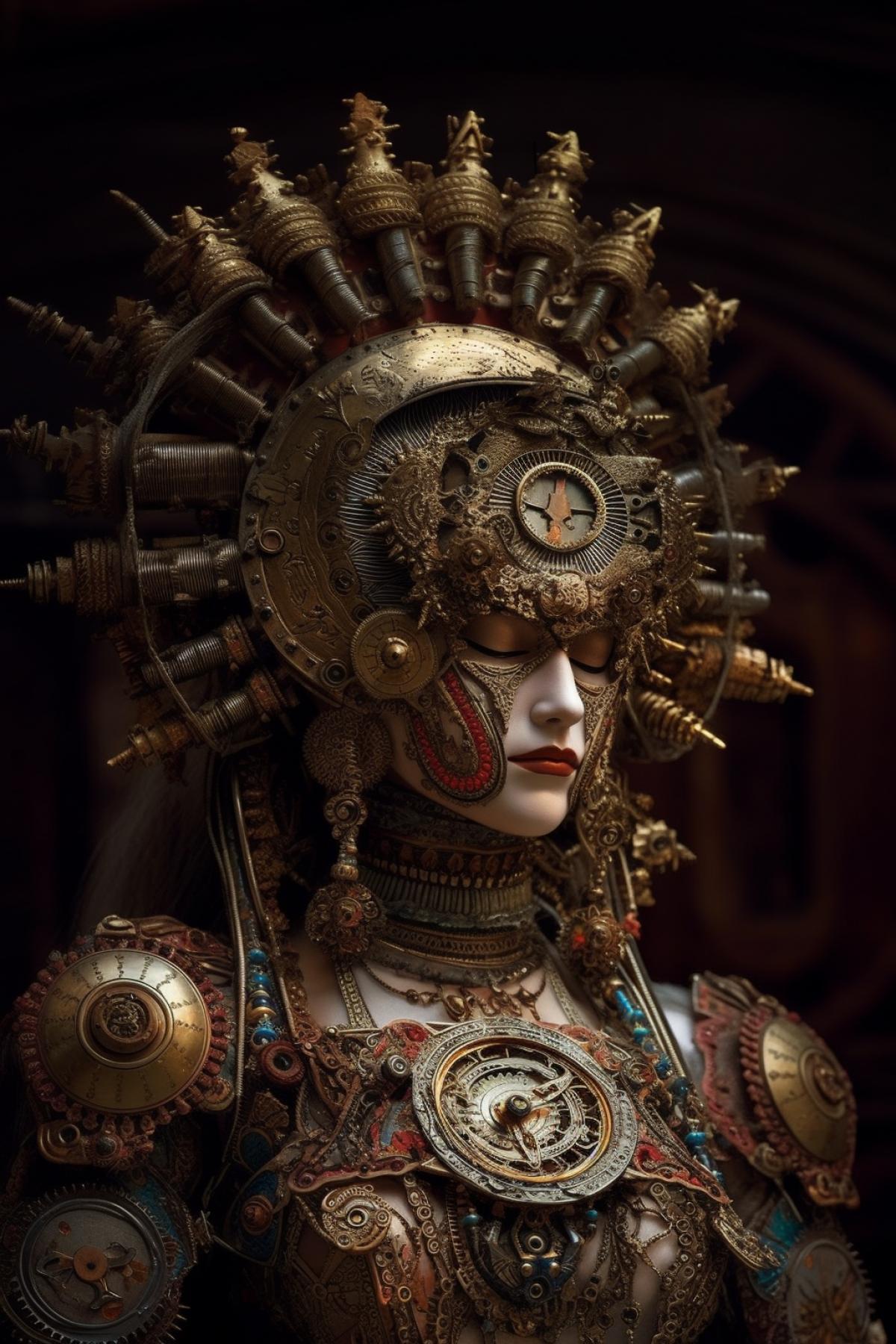 Steampunk inventions. Indian god, Gothic style, , bright and rich colors, photography