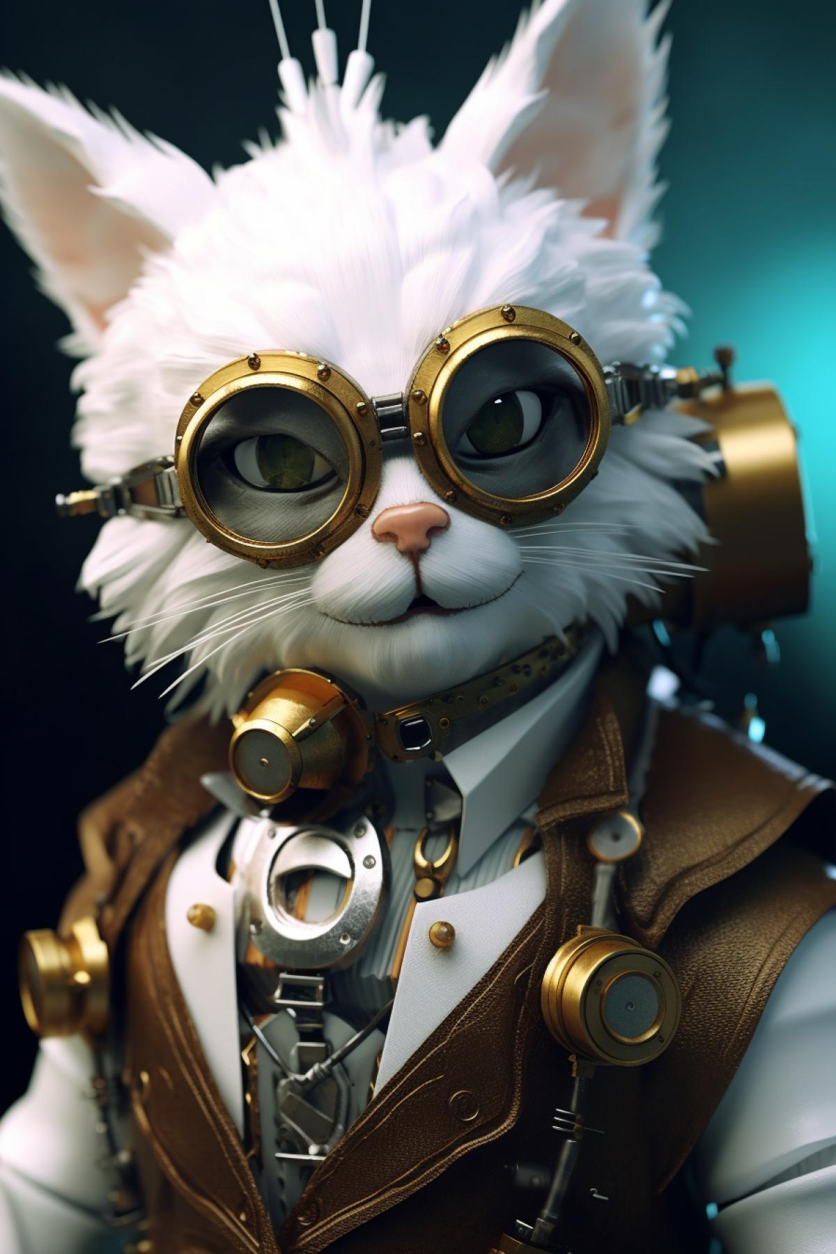 Automaton robot cat steampunk style steampunk baroque illustration