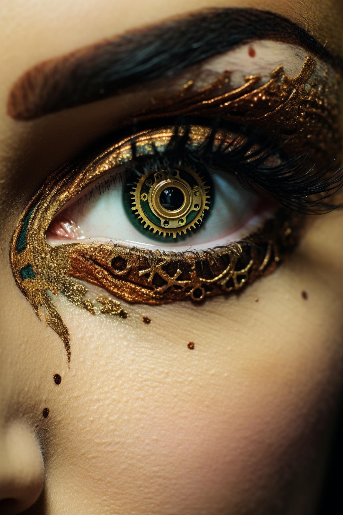 Steampunk young beautiful ladys eye with steampunk makeup