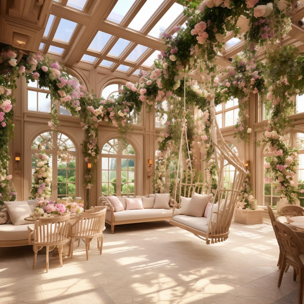 1️⃣ Ethereal Garden Oasis: A whimsical room where wooden vines cascade from the ceiling, creating a canopy over a sunlit play area. Wooden swings suspended from the ceiling offer a serene spot for daydreaming. Pastel-colored wooden furniture, adorned with delicate floral carvings, complements the enchanting atmosphere. This room is a timeless sanctuary, inviting a lifetime of laughter, creativity, and joy.