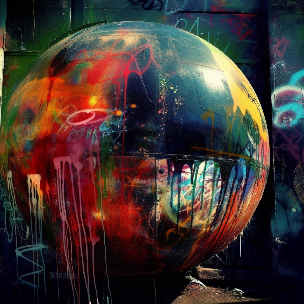 Graffiti, satellite, I see everything, gothic style, bright and rich colors, shimmer, photography