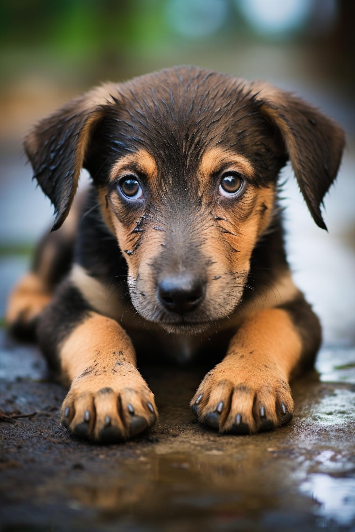 Lonely forgotten abandoned puppys face sad sorrowful