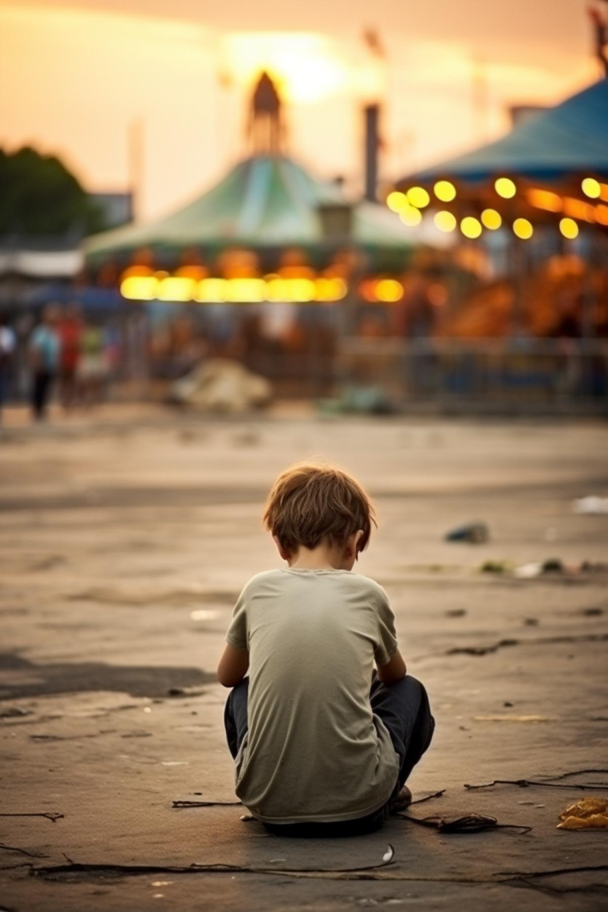 One day lonely child at the childrens fest he is lonely dad and sorrowful among all the rest