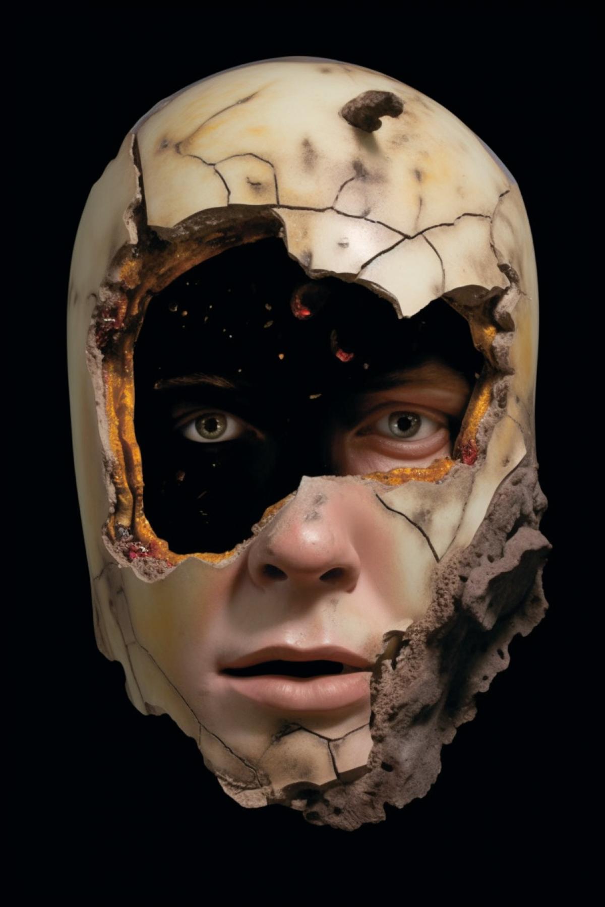 a closeup of an astronaut in a damaged spacesuit drifting alone in the deep outer space, loneliness, despair and horror in his eyes, galaxies and a dark hole in the background, cinematic, hyper detailed, hyper realistic, professional photo, 8k