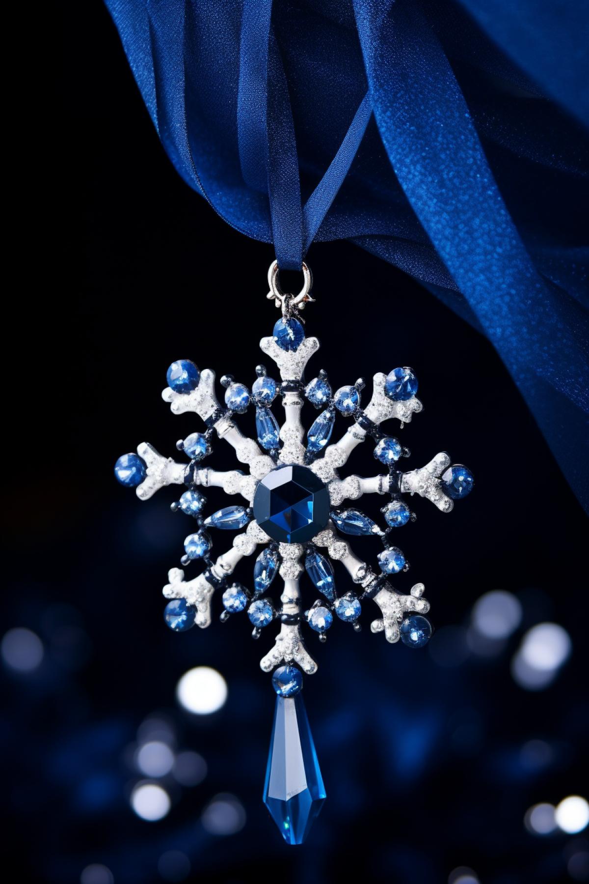 Swarovski crystal snowflake on dark blue velvet jewelry awarded photo