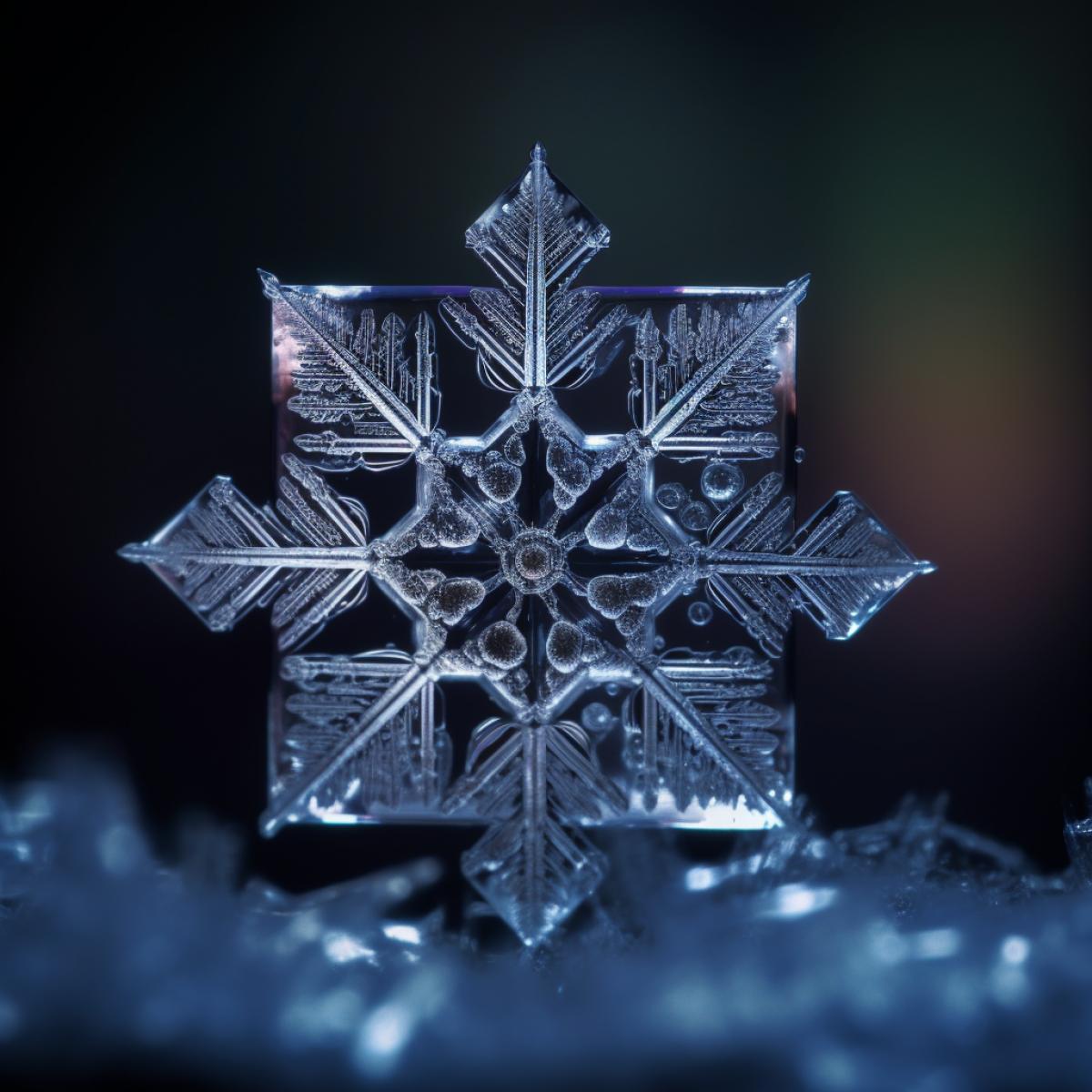 Unusual snowflake on glass, white color, Gothic style, photography