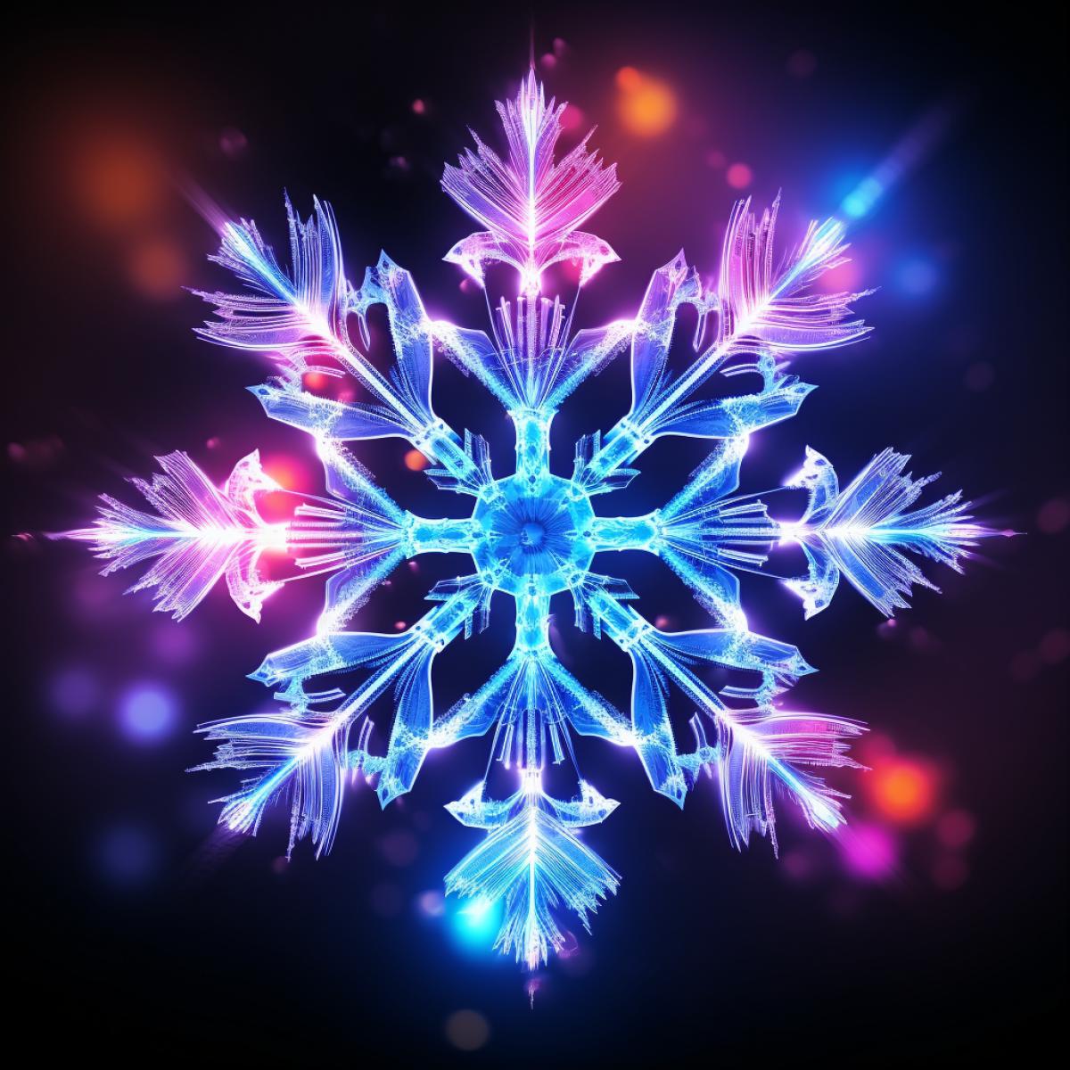 Fractal snowflake, neon light, breathtaking