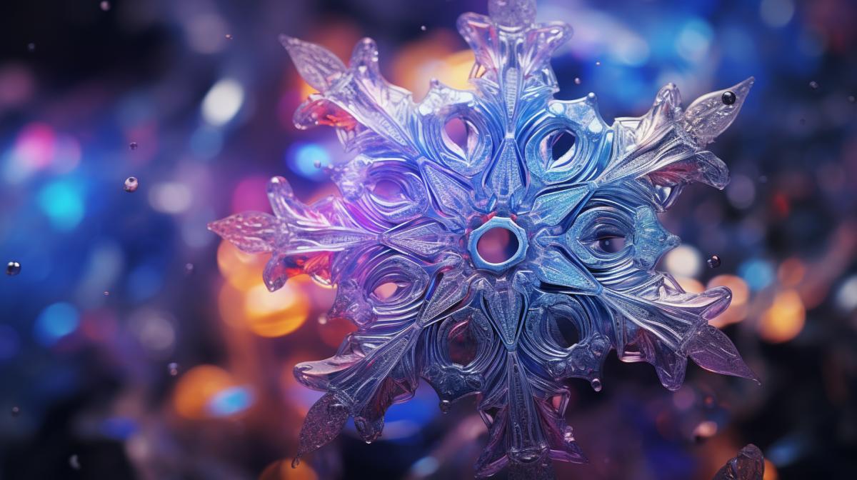 Phantasmal iridescent snowflakes, detailed hyperrealism, photography, 32k uhd