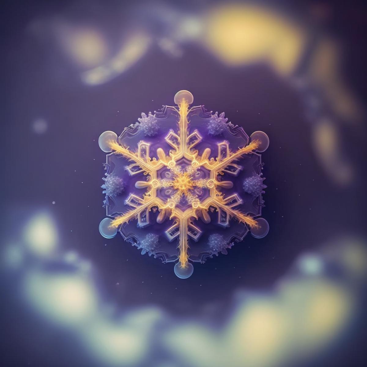 Kirlian Effect, an Electromagnetic field around a snowflake, captured by a Fujifilm GFX 50R, vibrant illustrations, 32k uhd, subtle gradients, fairy tale illustrations, bokeh, dreamy glow, ethereal lighting