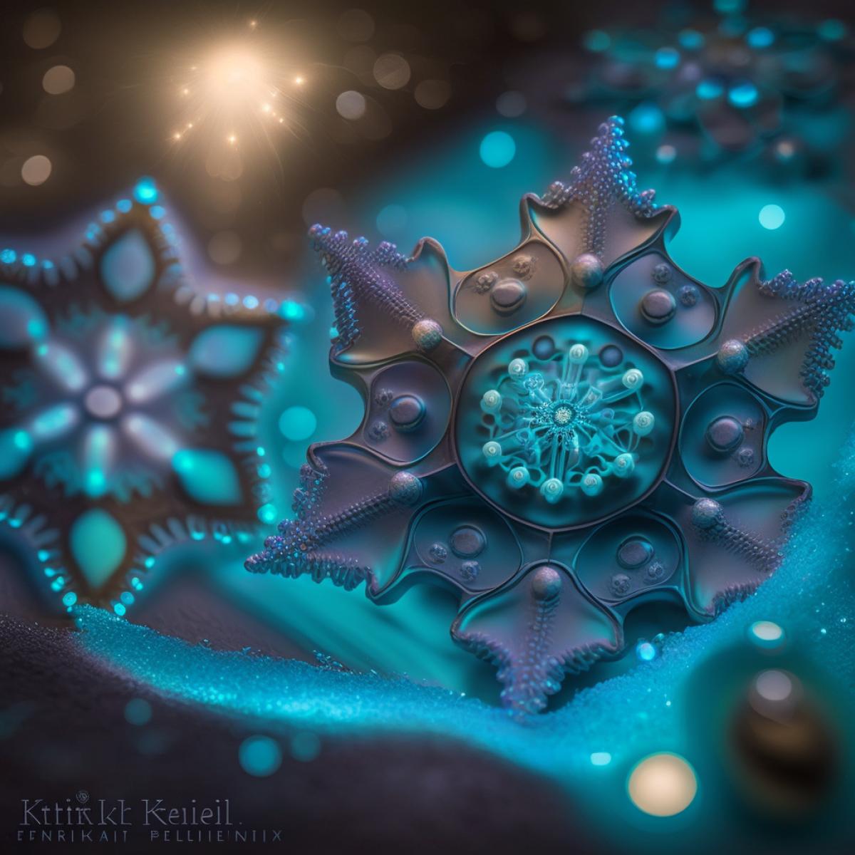 Kirlian Effect, an Electromagnetic field around a snowflake, captured by a Fujifilm GFX 50R, vibrant illustrations, 32k uhd, subtle gradients, fairy tale illustrations, bokeh, dreamy glow, ethereal lighting