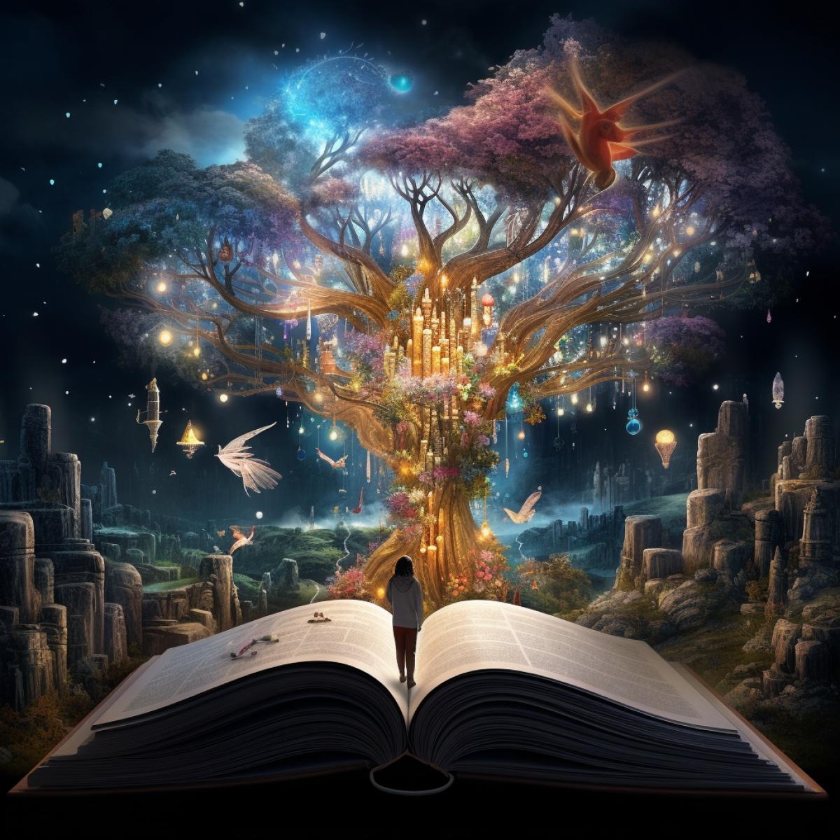 In a whimsical wonderland, a person stands, eyes wide with delight, holding a key to an oversized, enchanted book. As the book opens, fantastical worlds unfold, each page luxury a cherished dream. This magical tome becomes the ultimate gift, unlocking the boundless imagination and desires of the dreamer.