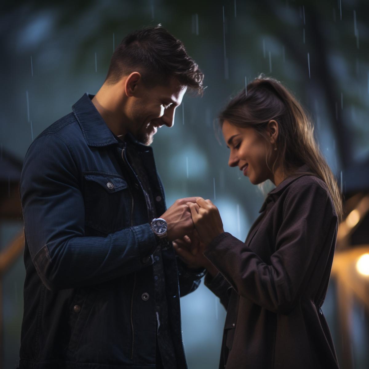 Man giving a ring to his girlfriend, modern photo