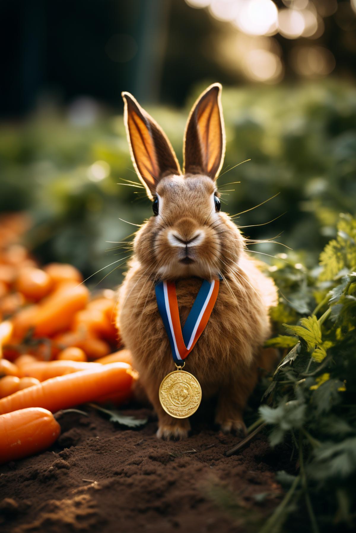 Hare winner in running races gold medal and carrot