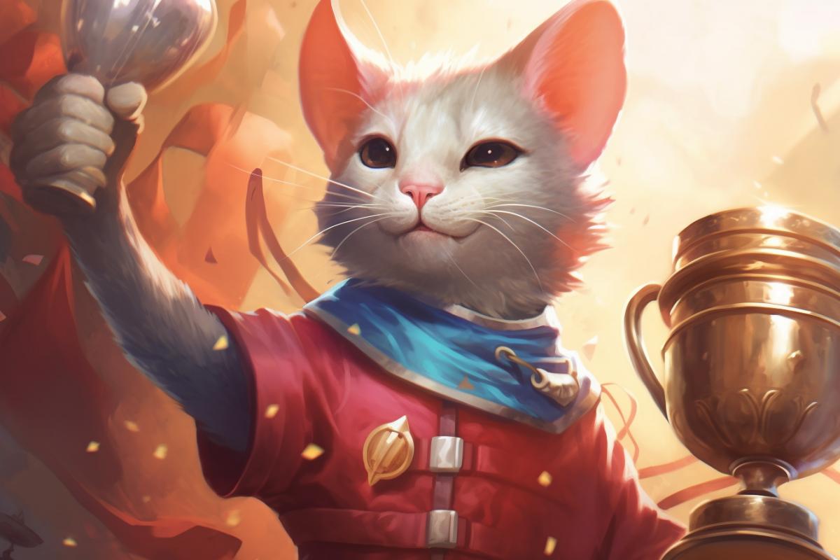 Wise cat humanization trium victory in the mouse catching competition sports cup humanization