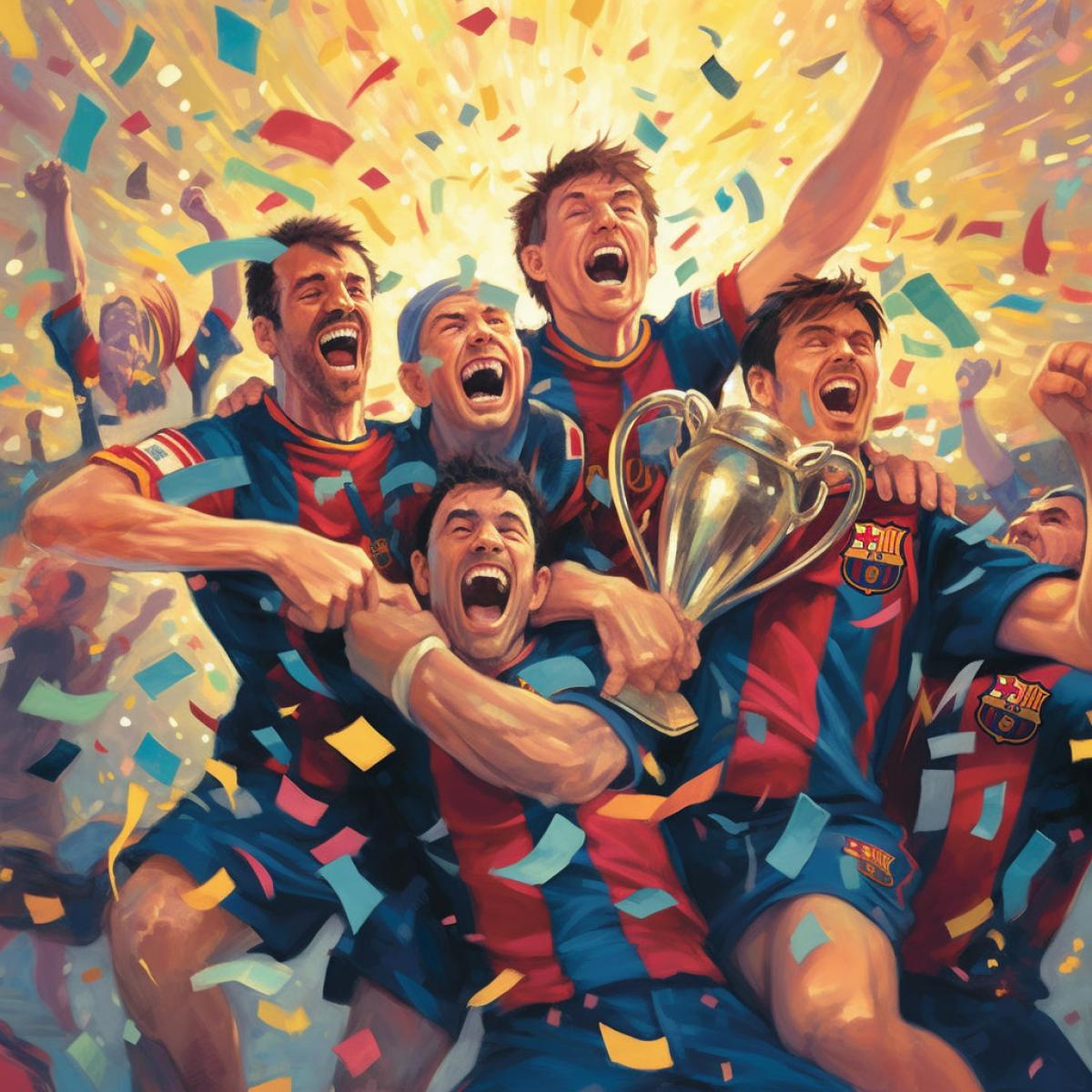 The jubilation of the football team winning the Super Cup. Happiness, delight, explosion of emotions.