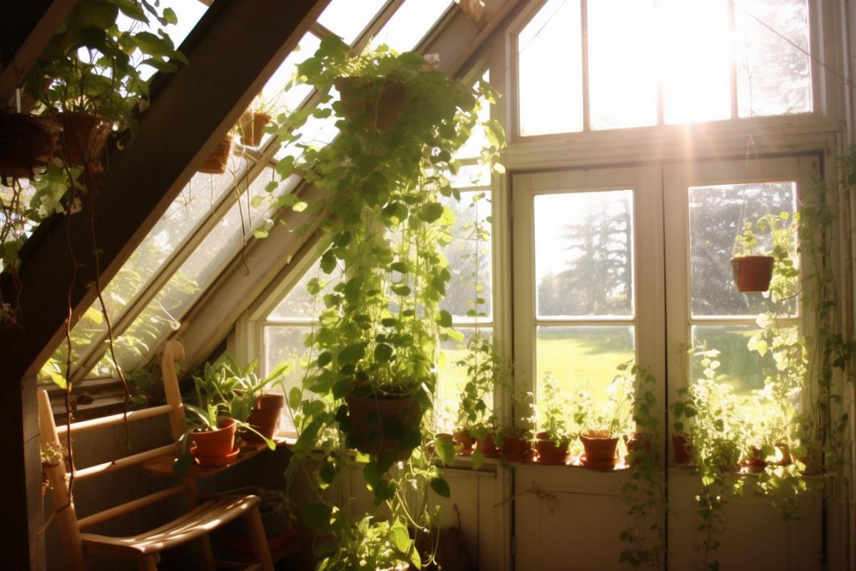 Greenhouse, sunlight, lush flowering